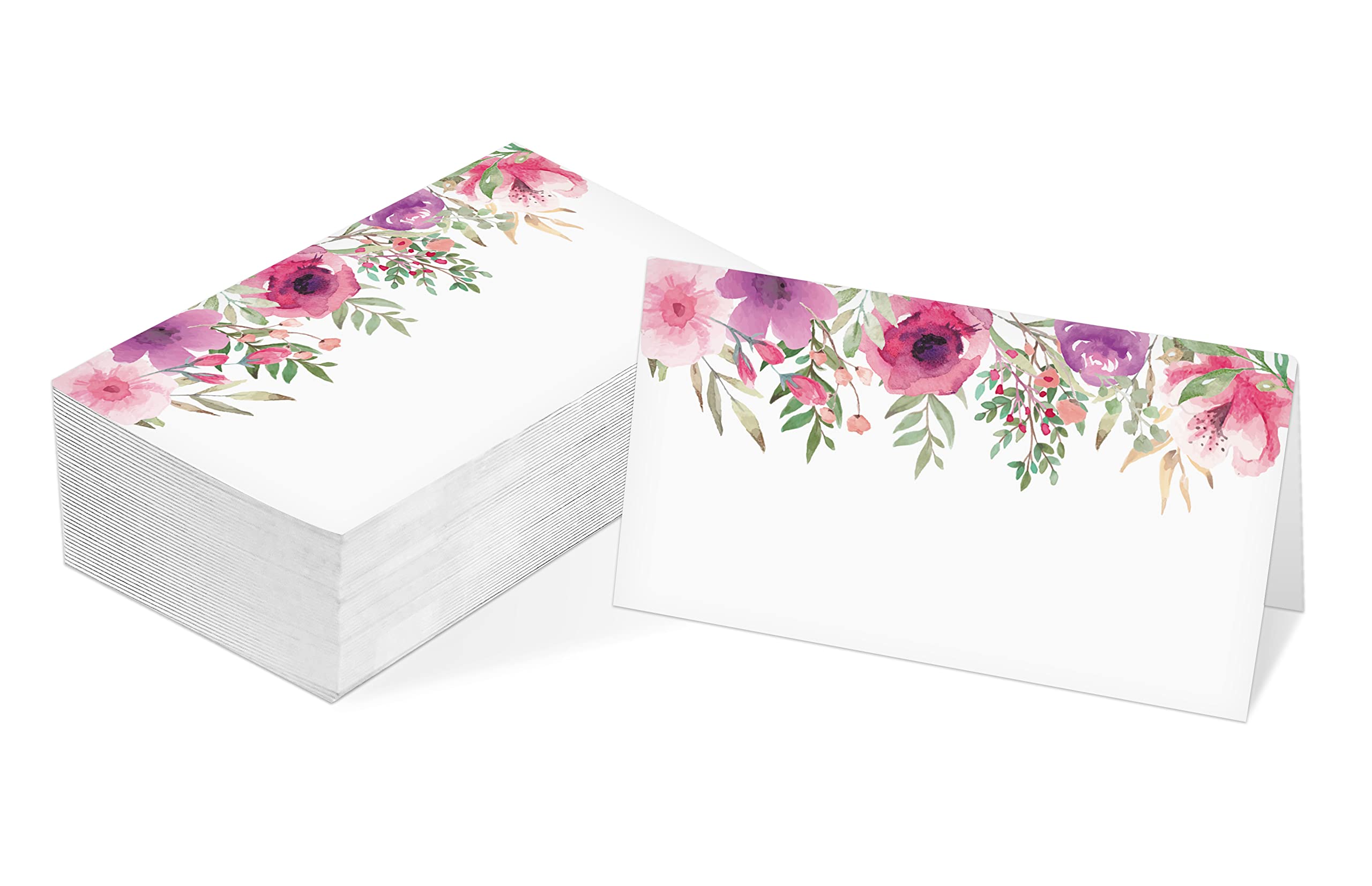 Table Place Card, Watercolor Floral Themed Tent Style Cards, Pack Of 25 Half-Fold Reception Place Card, Perfect For Wedding, Bri