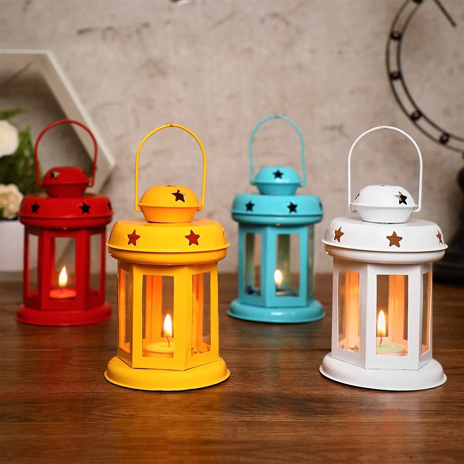 Decorate India Pack of 4 Lanterns Tealight Candle Holder Iron Tealight Holder Set (Multicolor, Pack of 4) Cast Iron Tealight Hol