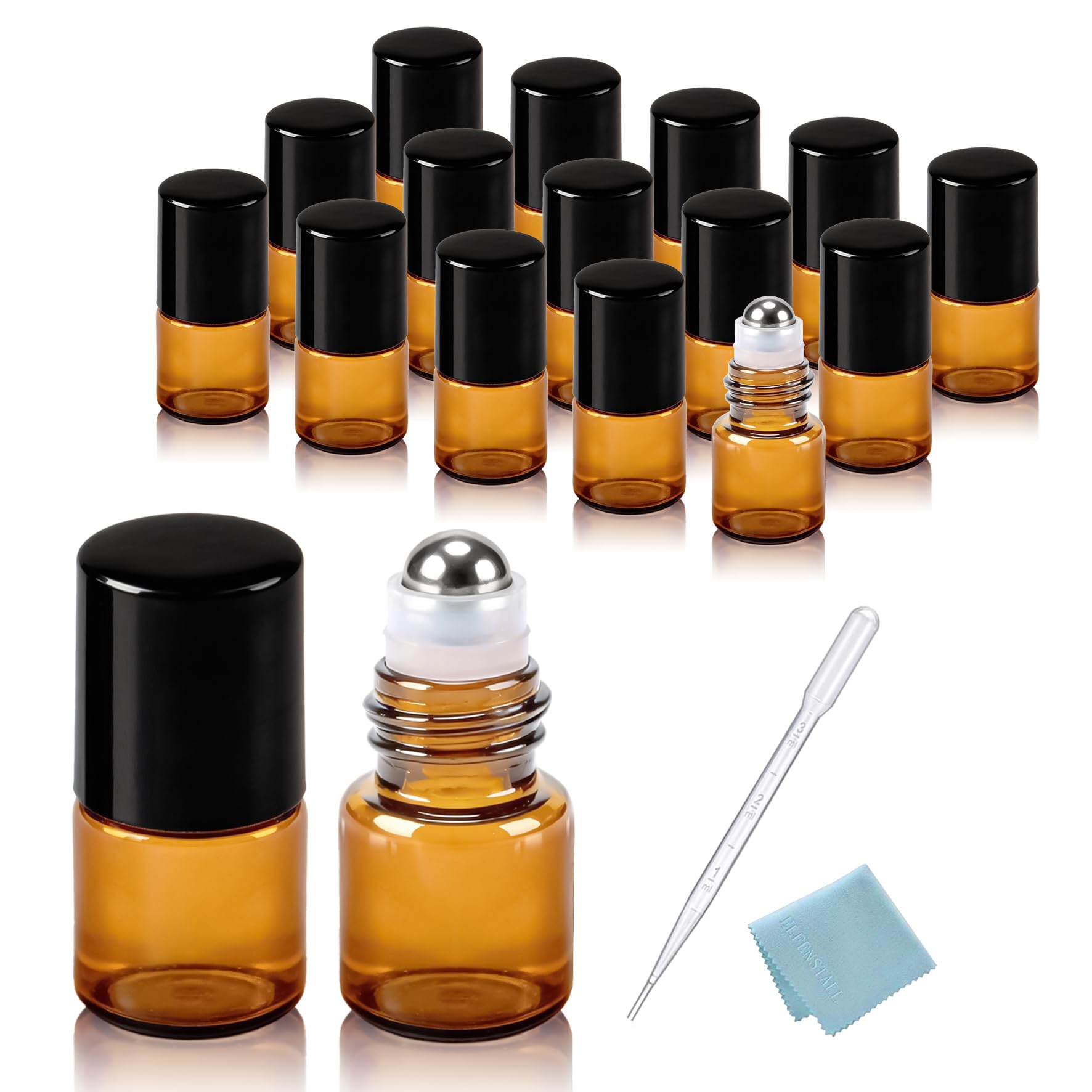 Elfenstall 15pcs Mini 1ml Roll on Glass Bottle for Essential Oil  Empty Aromatherapy Perfume Bottles  Refillable Slim Sample V