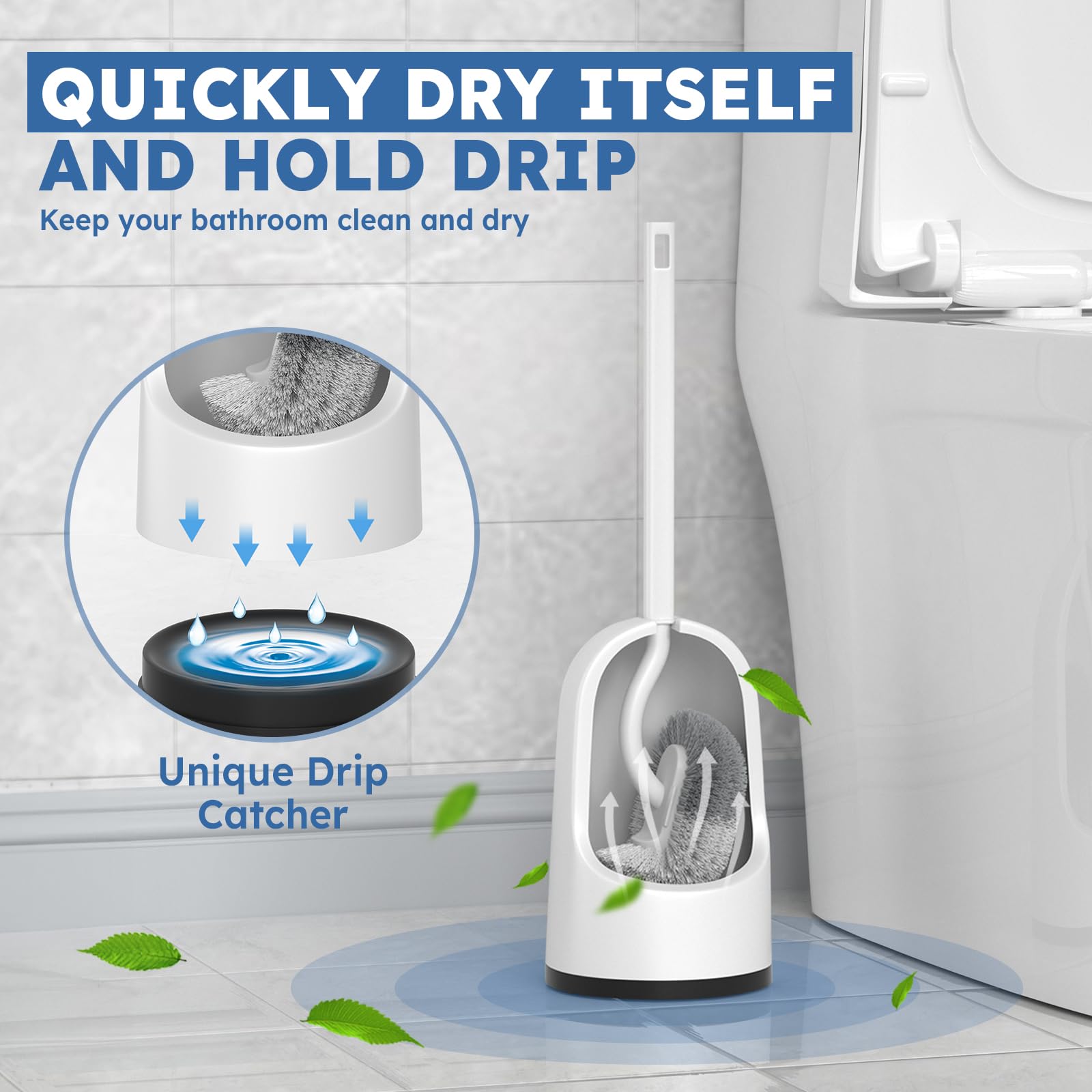 Toilet Brush, 2 Pack Toilet Brush and Holder Set with Durable Curved BristlesToilet Scrubber, Toilet Bowl Brush with Extra Long