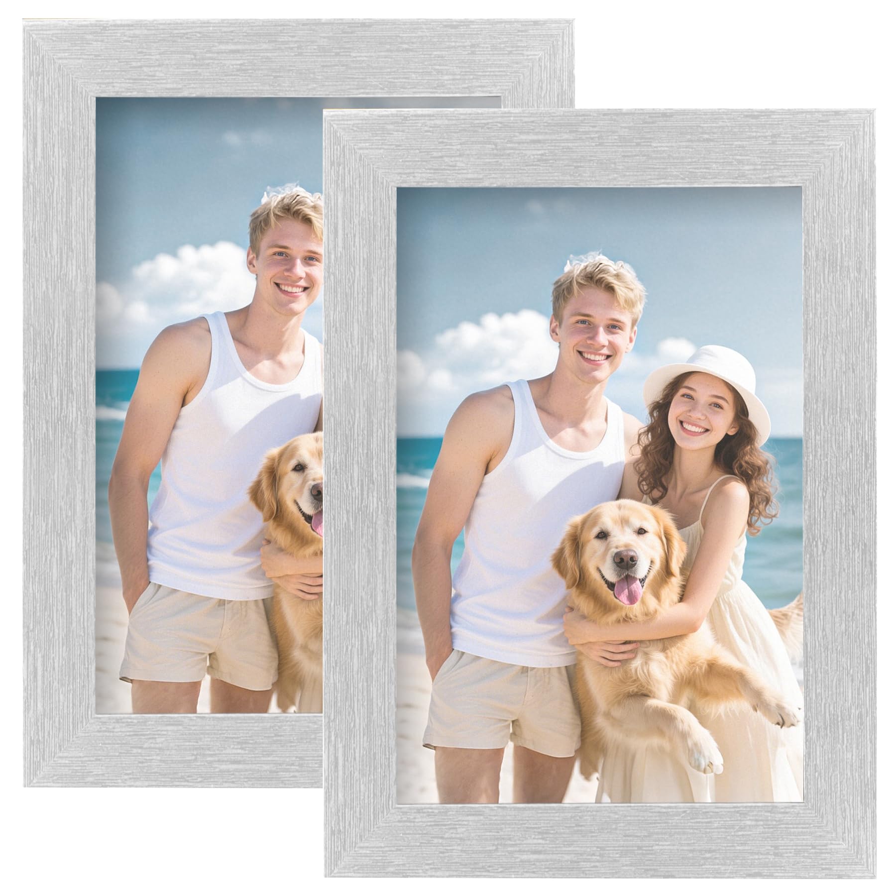 TOFOREVO Picture Frames 4x6 Set of 2 Distressed Silver Wood Grain Photo Frame for Gallery Wall Mounting or Tabletop Display