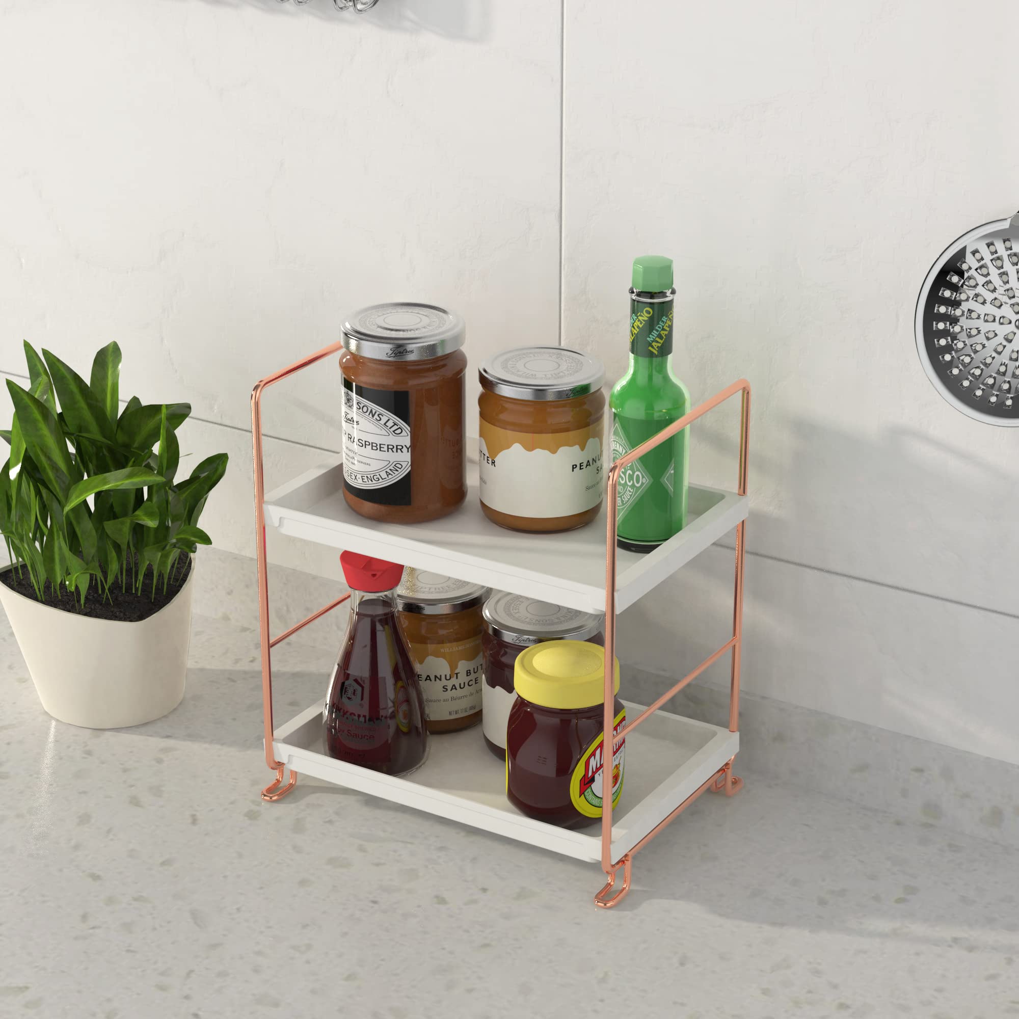 Fsyueyun 2-Tier Bathroom Counter Organizer, Tool-Free Installation Vanity Makeup Tray Skincare Shelf Perfume Stand For Dresser B