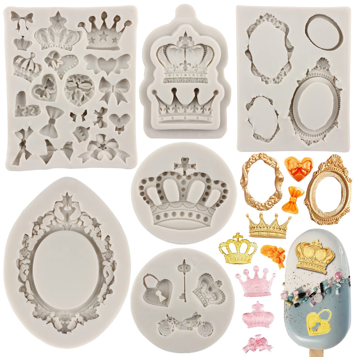 Sijiangmold Crown Silicone Molds Photo Frame Fondant Molds Vintage Frame Mold For Cake Decorating Candy Chocolate Gum Paste Craf