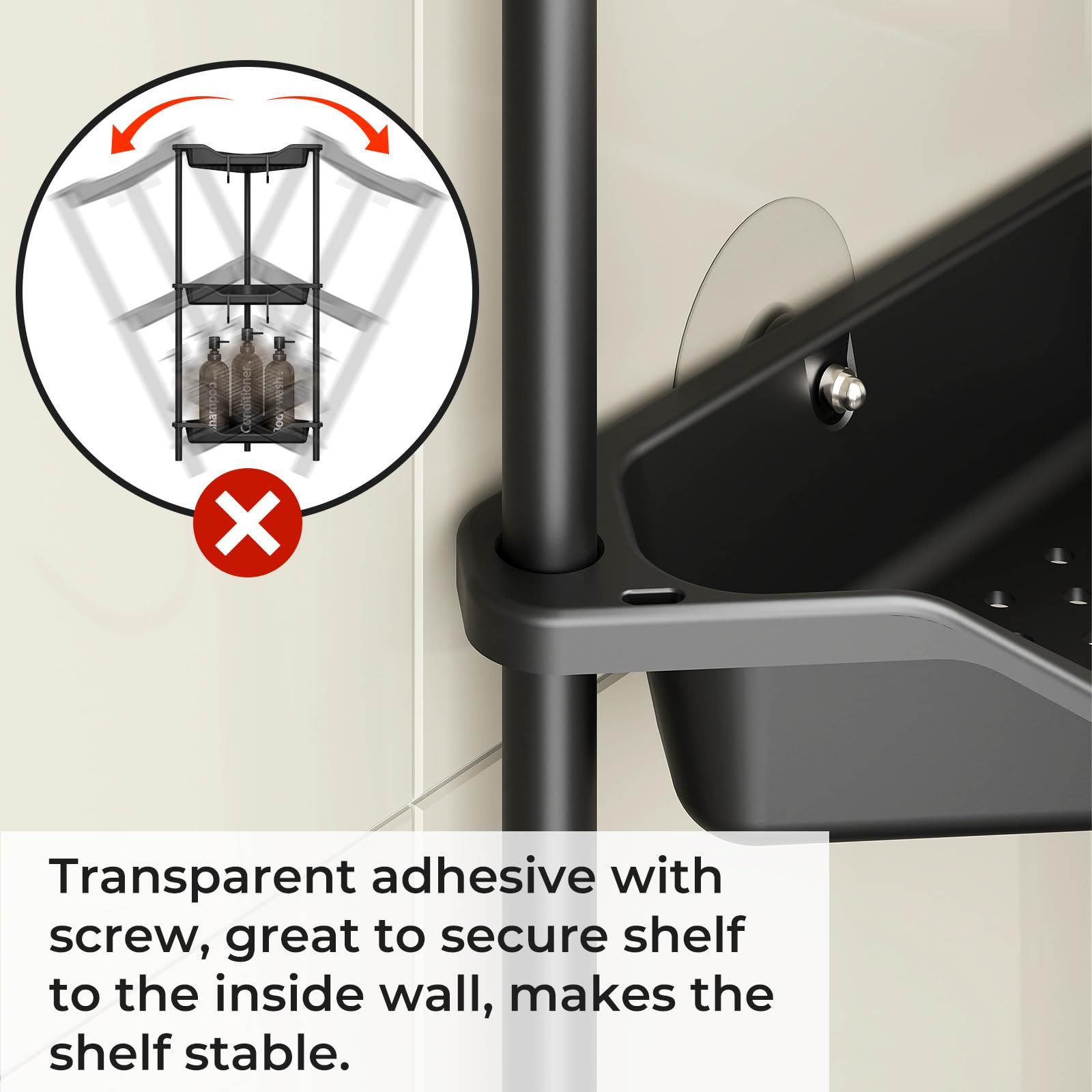 Odesign 3 Tier Floor Standing Corner Shower Caddy Organizer Plastic Metal Splicing Shelf Storage Rack For Bathroom Black - Rustp