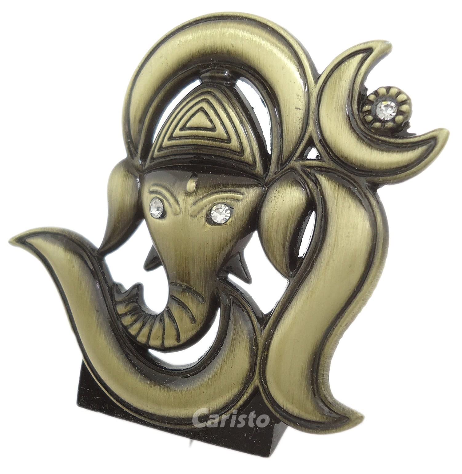 Caristo Om Ganesh Idol | Om Ganesha Idol | Ganpati Vinayaka Idol (Id-61) Green Metal Statue For Car Dashboard | Home Dcor | Mand