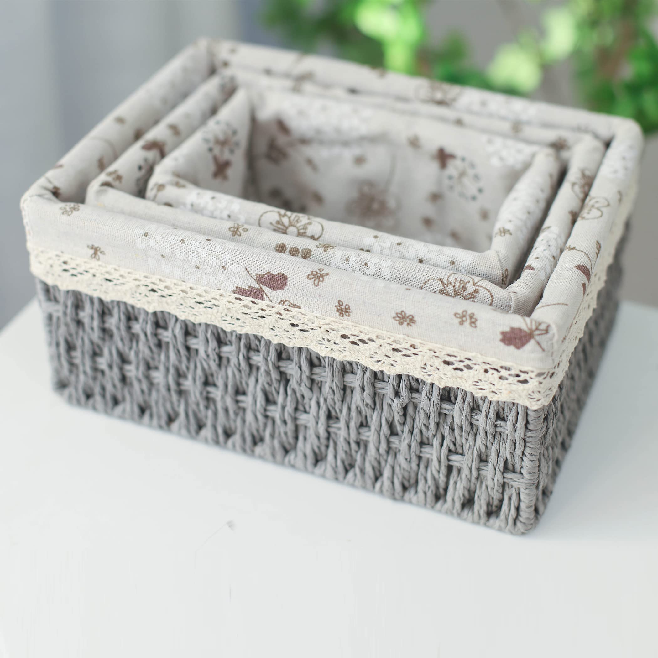 Yrmt Macrame Storage Baskets Set Of 3 Boho Decor Baskets For Organizing Decorative Paper Rope Woven Storage Basket With Liner Re