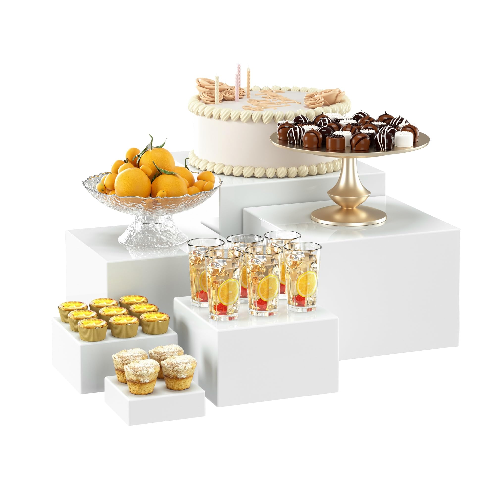 OKBHTS 6 White Acrylic Boxes for Display as Buffet Risers and Stands, Food Display Risers for Party, Buffet Table, Food Stands f
