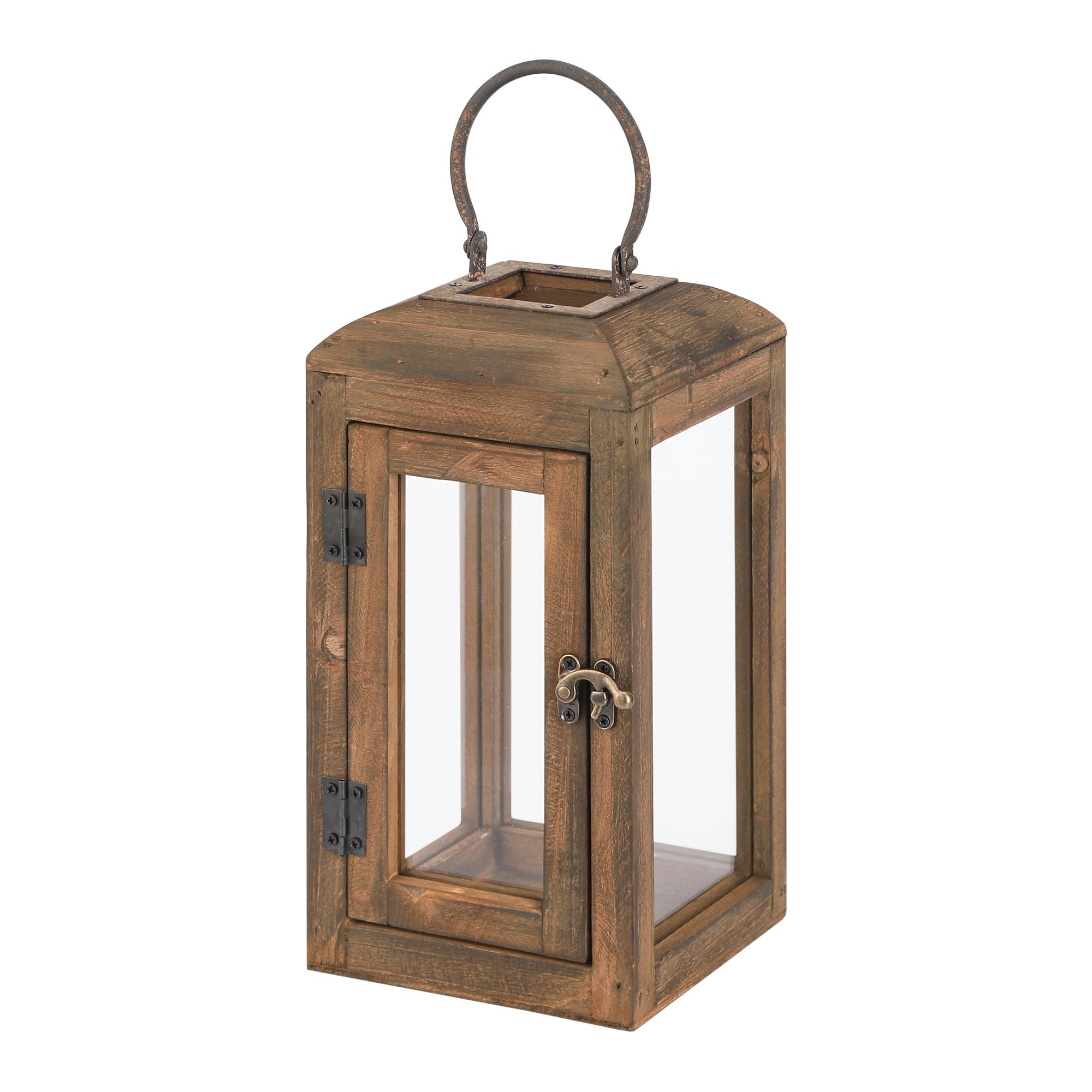 11 High Wooden Lantern Made of Solid Firwood in Handpainted Mediterranean Brown with Metal Handle,Hurricane Lantern, Farmhouse L