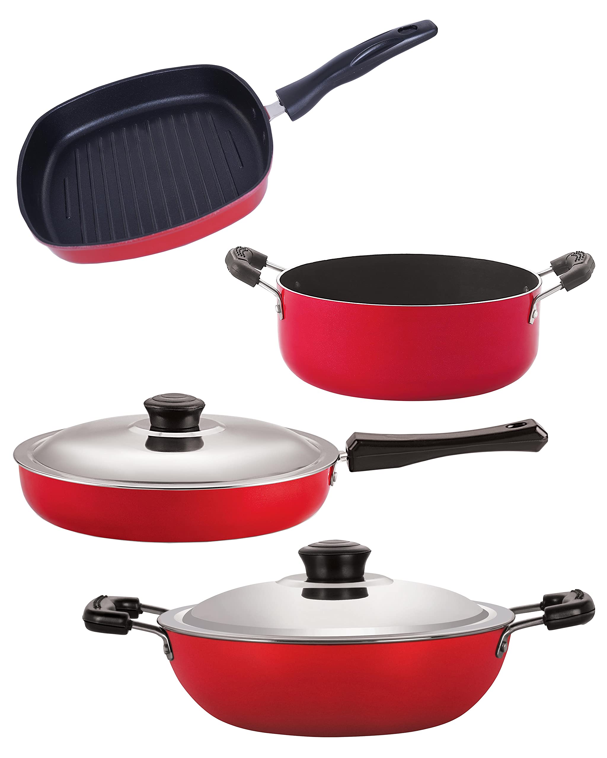 Nirlon 3 Layer Coated Non Stick Aluminium Pots And Pans Cooking Item Gift Set Of 4 Pieces (Fp10_Dkd(M)_Gp24.5_Cs24)