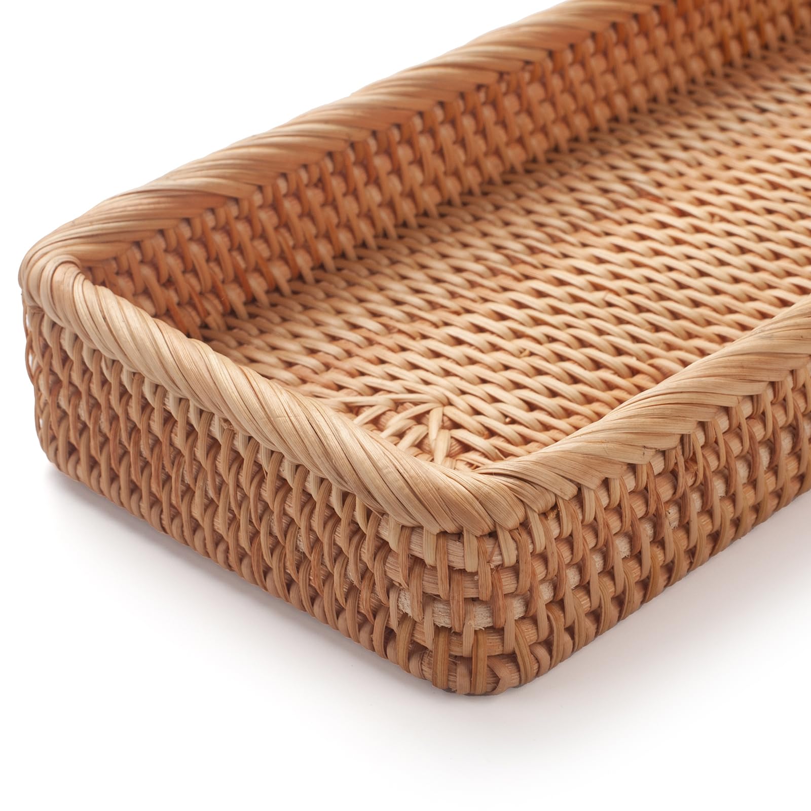 Rattan Bathroom Vanity Trays Toilet Tank Baskets Long Narrow Hand Towel Storage Basket For Storage, Decorative (Natural 16.3 X 6