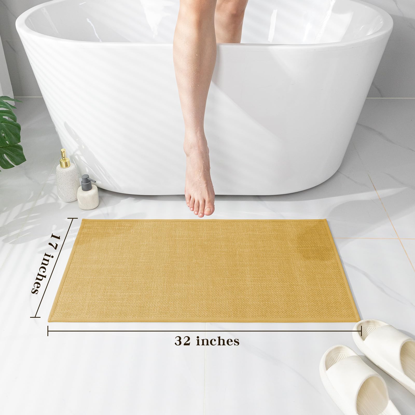 Chakme Bathroom Rugs Mat 32X17, Ultra Thin Non Slip Bath Mat Quick Dry Absorbent Bath Mat For Bathroom Floor, (Yellow, 32''X17''