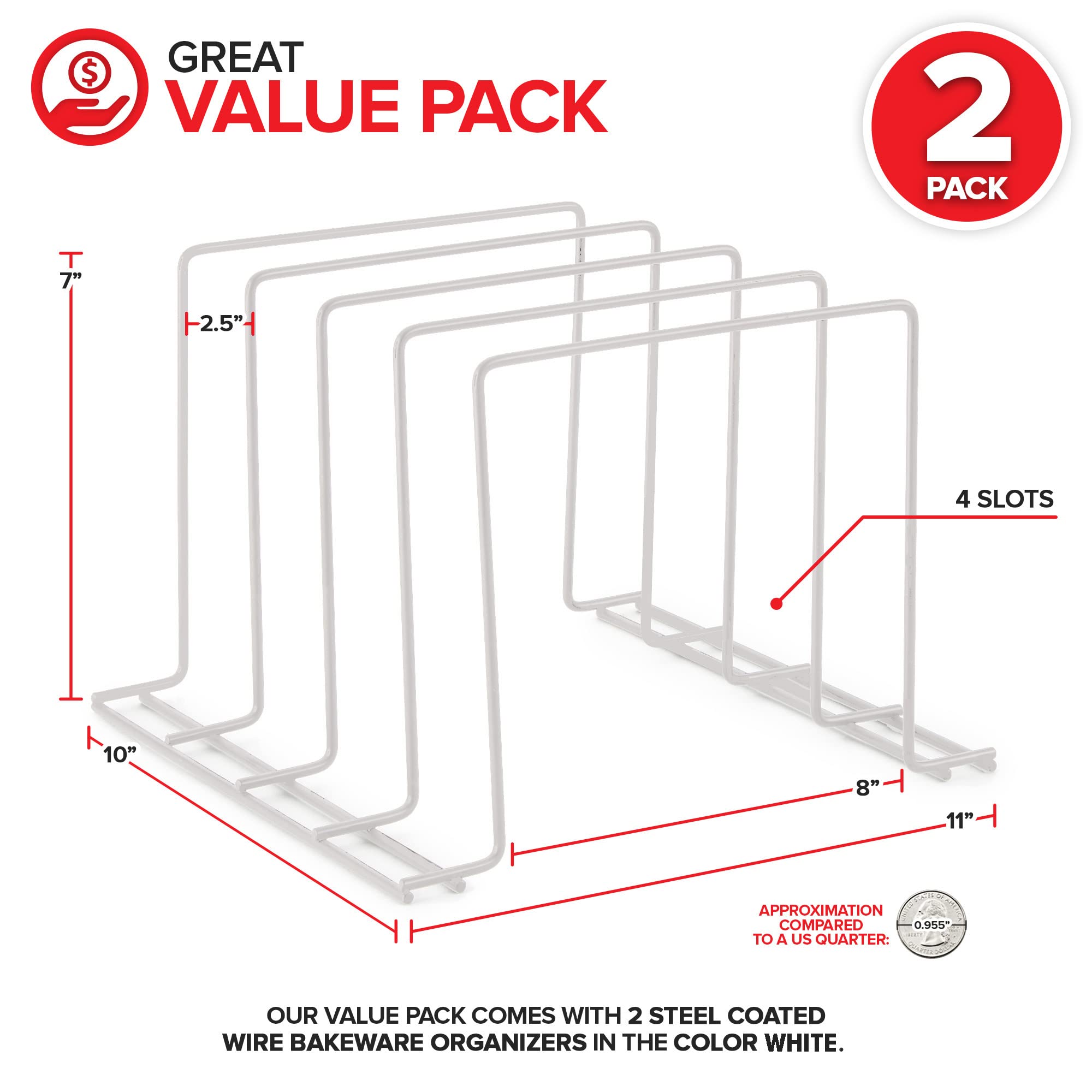 Stock Your Home White (2 Pack) Steel Baking Pan Organizer Rack For Cabinet Or Counter, Holder For Kitchen Cutting Boards, Pot Li