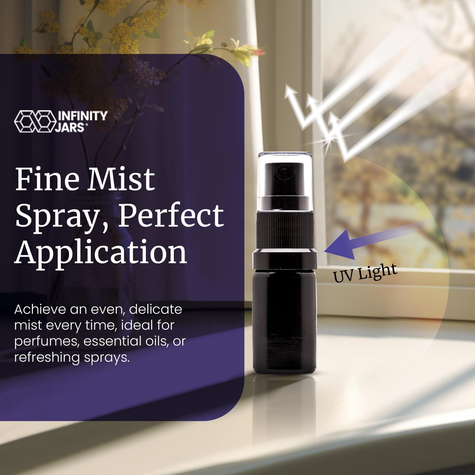 Infinity Jars 30 Ml (1 Fl Oz) Black Ultraviolet Glass Fine Mist Spray Bottle Cleaning Products Refillable Containers Homemade Pe