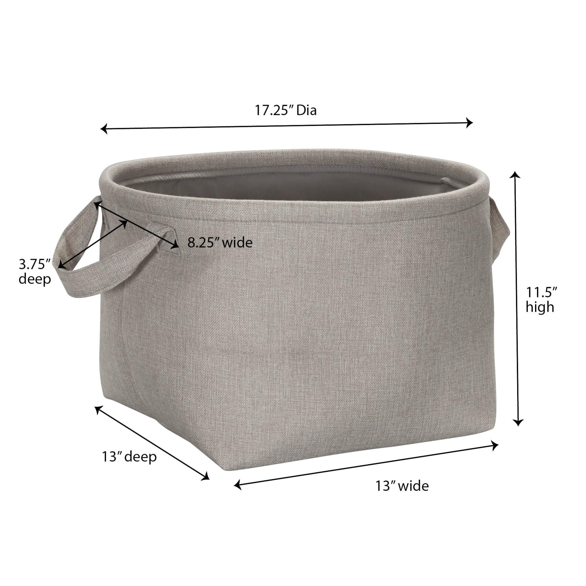 Household Essentials Round Laundry Bin, Soft-Sided Multipurpose Laundry Basket, Linen Lining And Short Handles, Gray