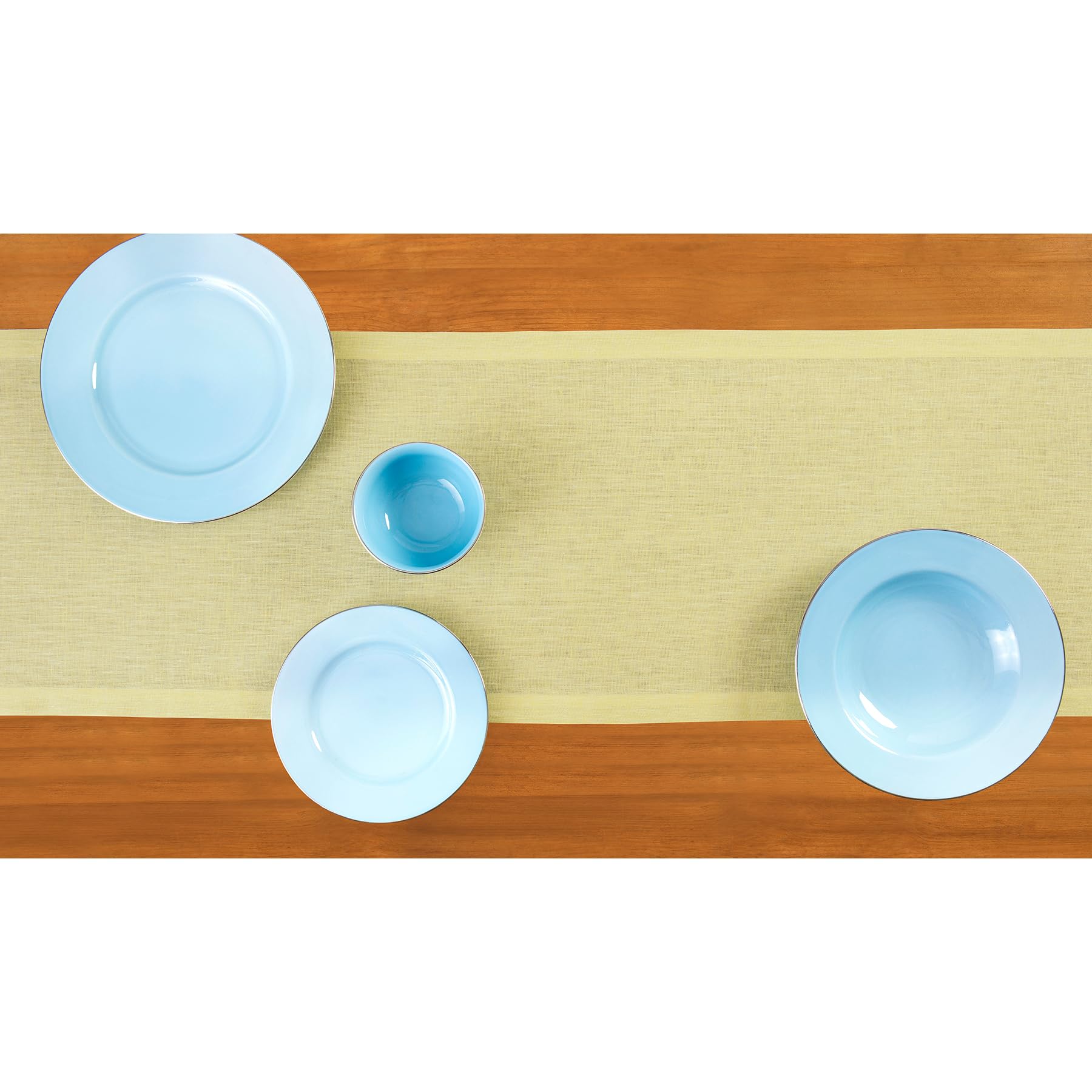 Solino Home Linen Table Runner 120 Inches Long - 100% Pure Linen Chambray Yellow Dining Table Runner 14 X 120 Inch Ideal For Wed
