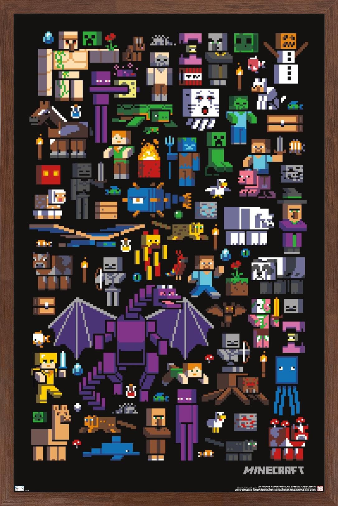 Trends International Minecraft - Mobbery Wall Poster, 14.725'' X 22.375'', Mahogany Framed Version