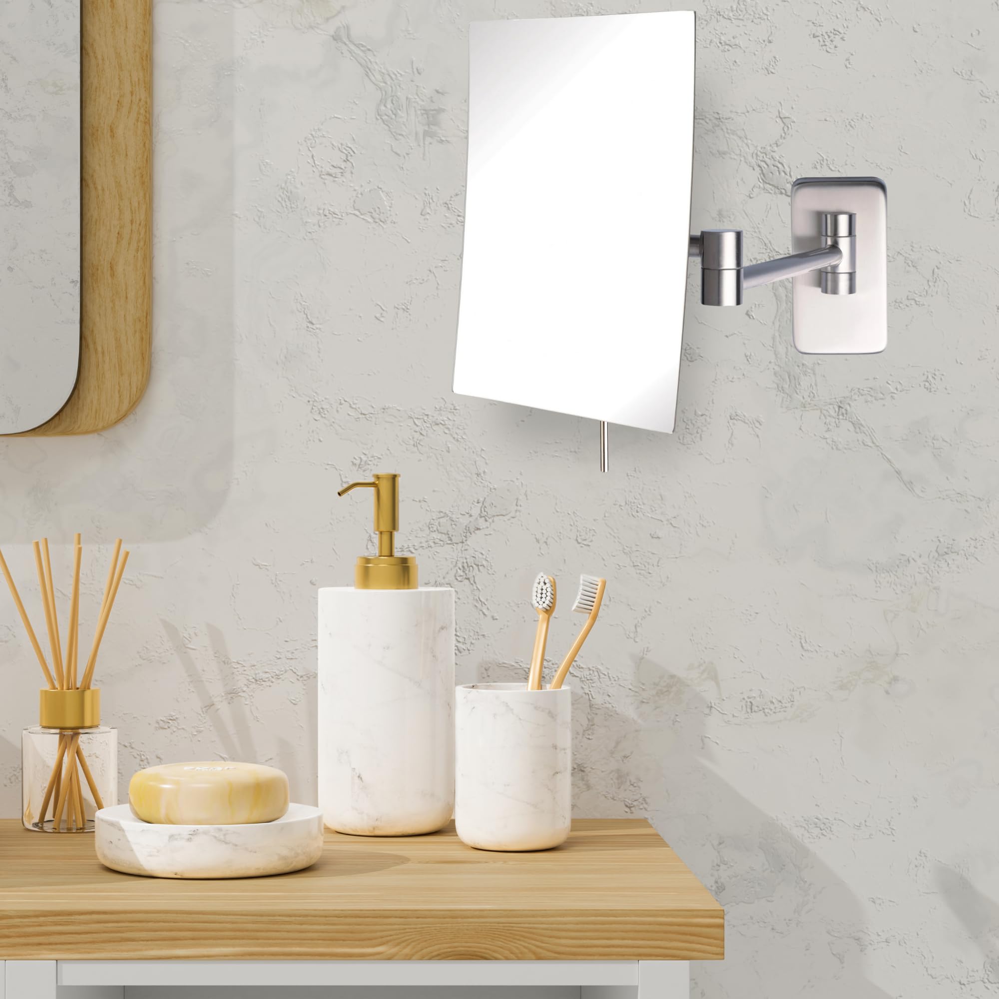 Jerdon 8.75-Inch X 6.5-Inch Wall Mount Makeup Mirror - Personal Mirror With 5X Magnification & 14 Inch Wall Extension - Nickel W