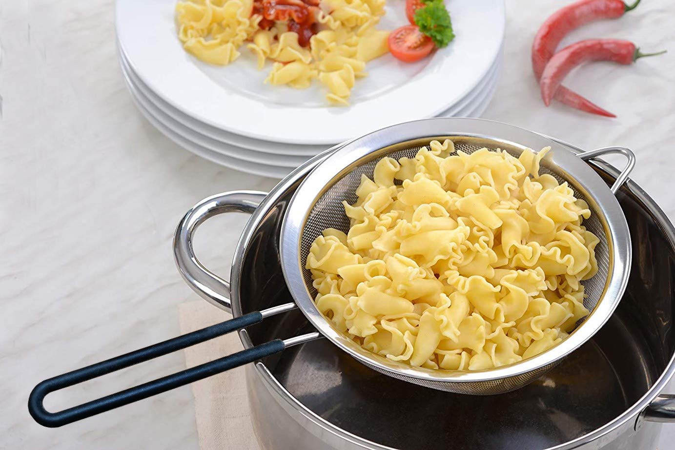 Newline Ny Premium Double Stainless Steel Fine Mesh Strainers With Soft-Touch Anti-Slip Silicone-Coated Handle 2 Pcs Set