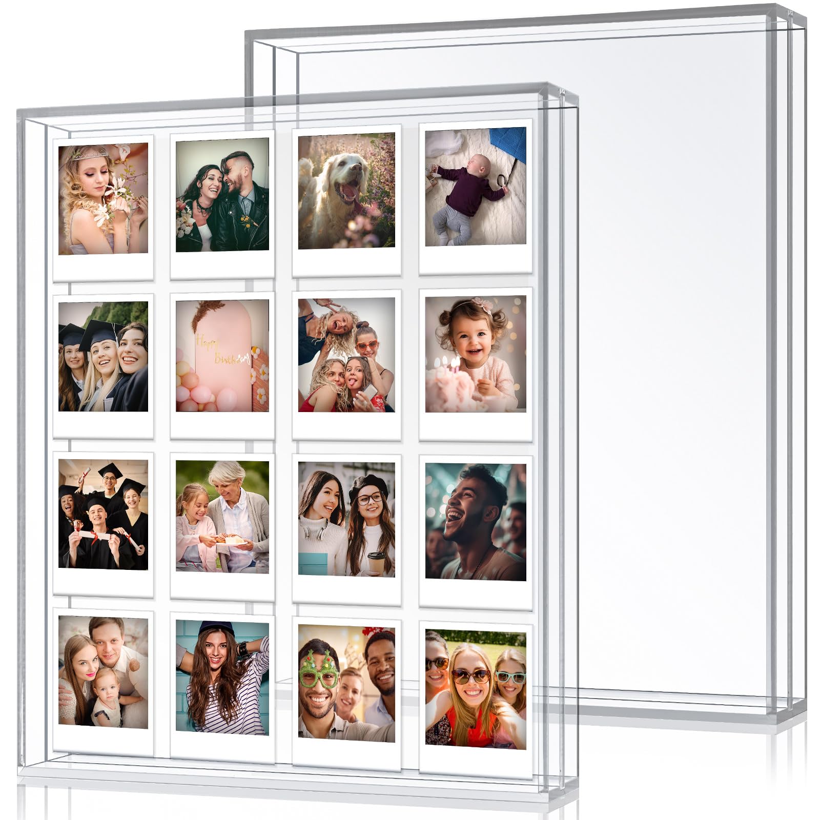 DoubleFill 2 Pack 11.8 x 10.2 Acrylic Collage Frame Compatible with Instax Picture Frame Double Floating Tabletop Picture Frames