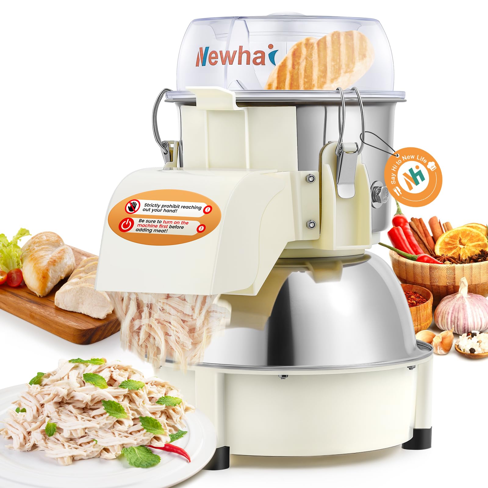 Newhai Electric Chicken Breast Shredder Twist Machine Automatic Meat Shredder Tool 240lb/h for Home Restaurant Use 180W 110V US 
