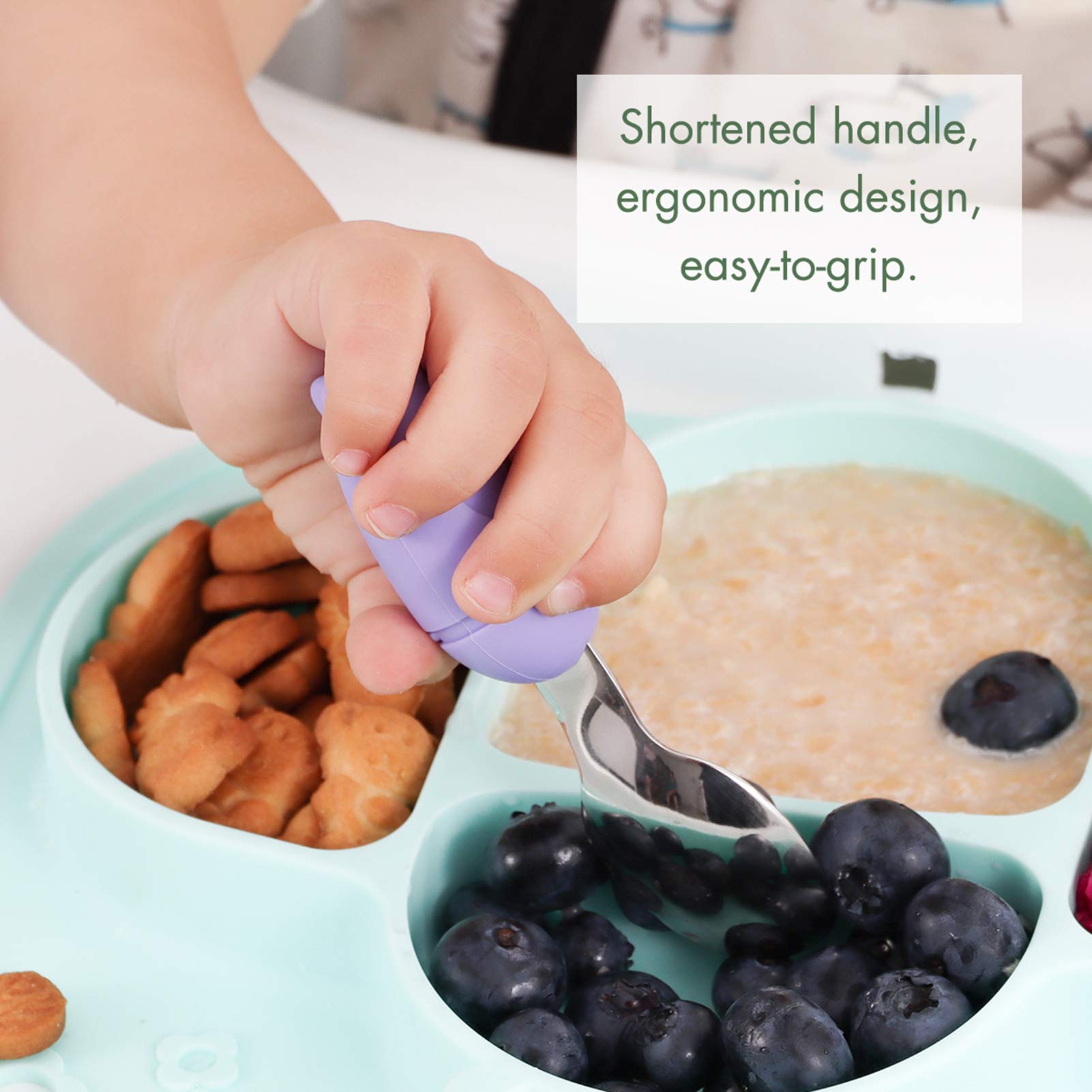 YIVEKO Baby Fork and Spoon Set with Carry Case Baby Training Utensils Self Feeding Toddler Silverware Silicone and Stainless Ste