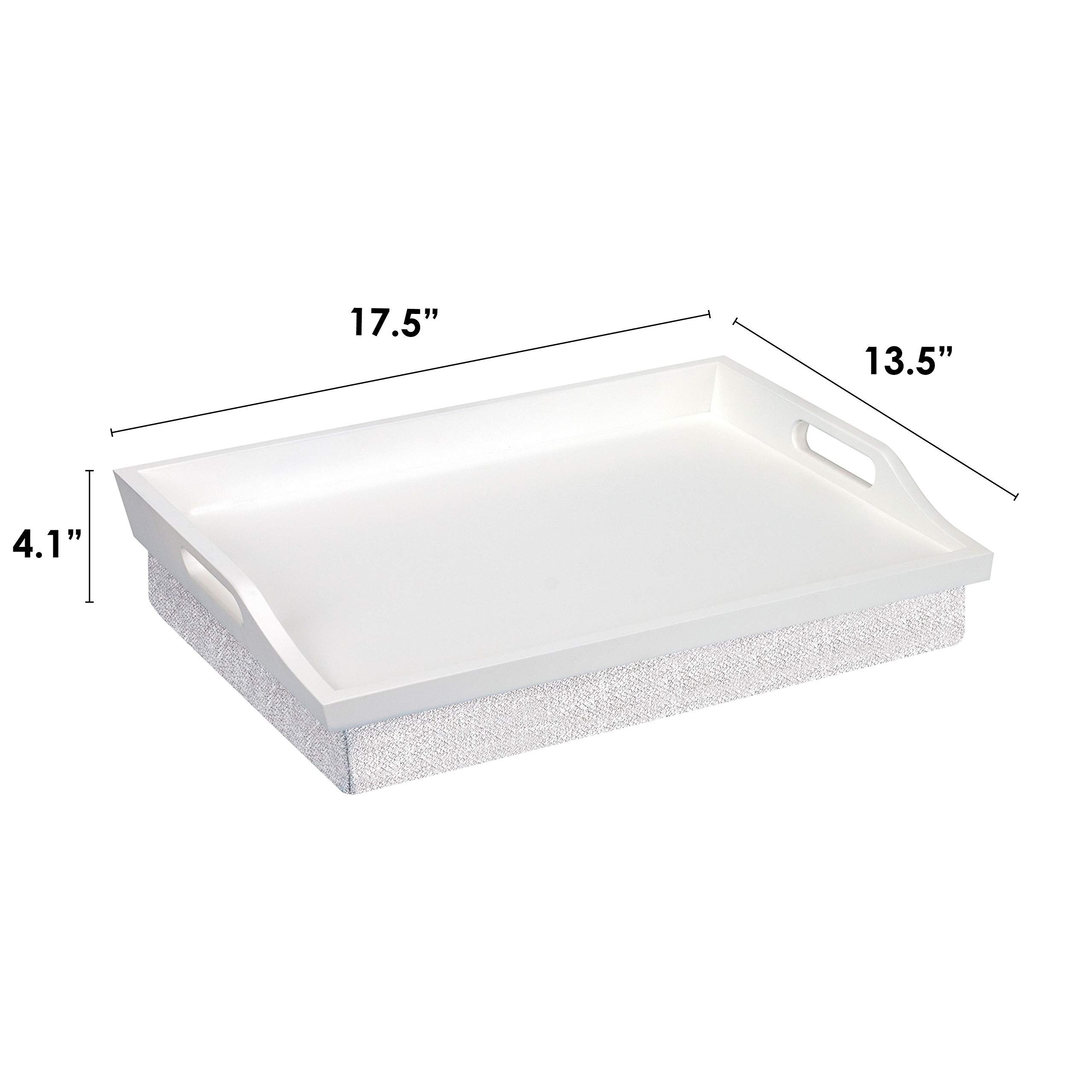 Rossie Home Wood Bed Tray Lap Desk With Detachable Cushion, Serving Tray - Soft White - Fits Up To 15.6 Inch Laptops - Style No.