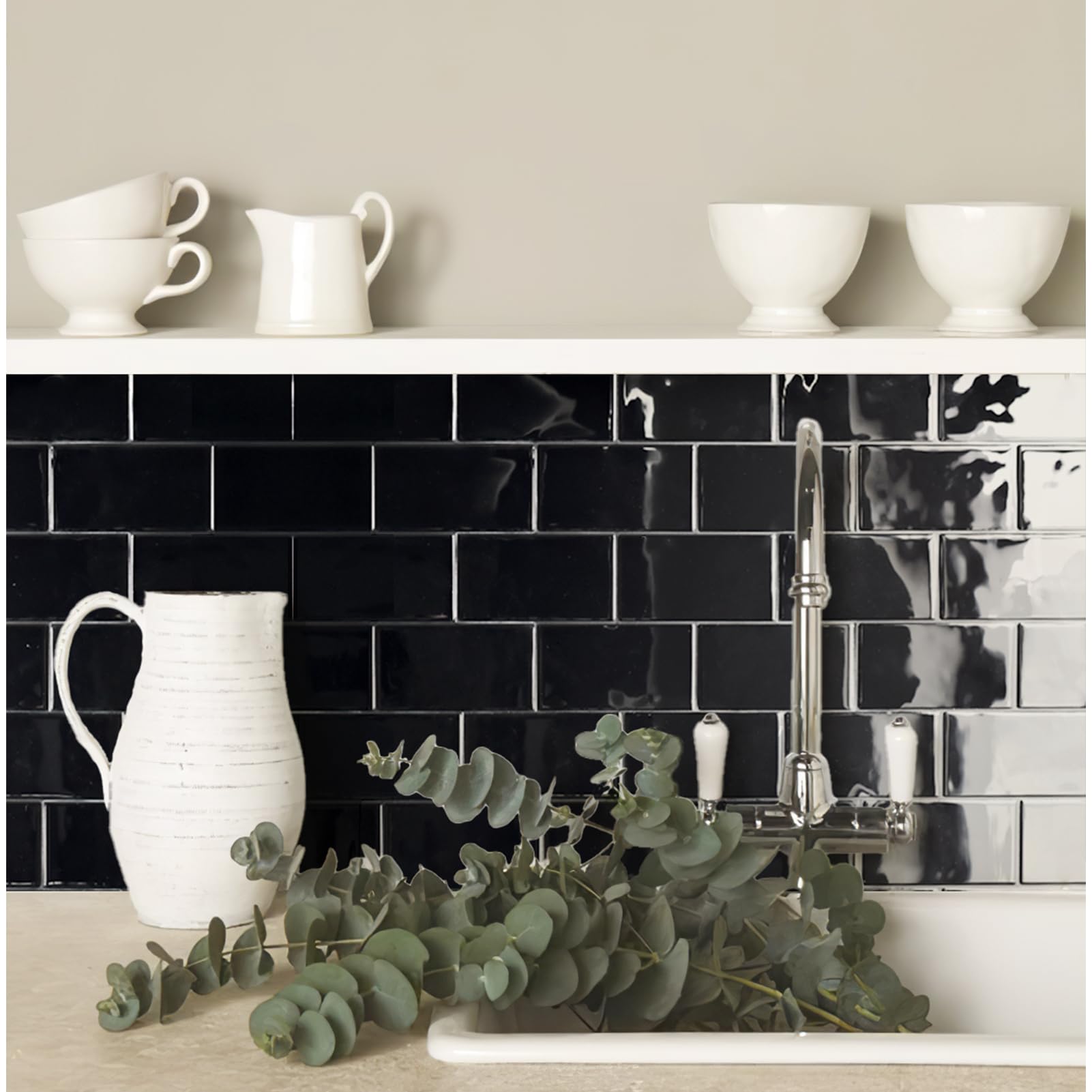 Art3D Peel And Stick Backsplash, 10-Pack Thickened Stick On Subway Tiles, Faux Ceramic Tiles For Kitchen, Bathroom, Black