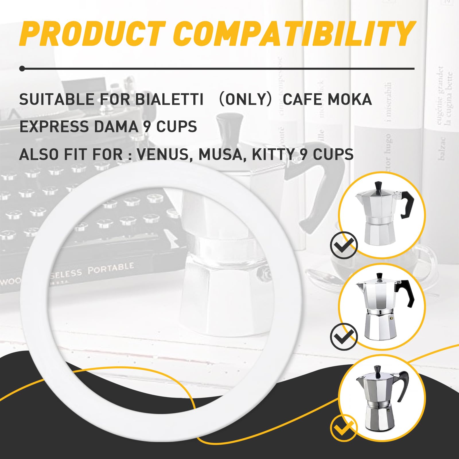 6 Pcs Gasket Seal Rings For Bialetti Moka Express Dama 9 Cups - Spare Food Grade Silicone Sealing Rings For Aluminium Stovetop C