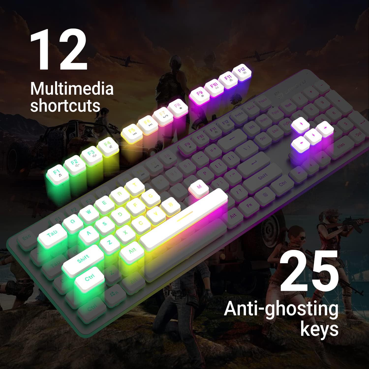 Langtu W1 Wireless Gaming Keyboard, Rechargeable 24G Rainbow Backlit Led Keyboard With Metal Panel, 104 Keys Wireless Computer K