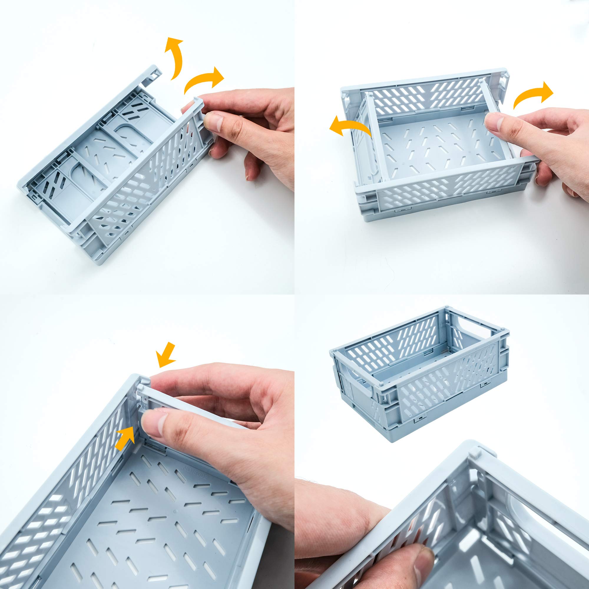 4-Pack Mini Baskets Plastic For Shelf Home Kitchen Storage Bin Organizer, Stacking Folding Storage Baskets For Classroom Bedroom