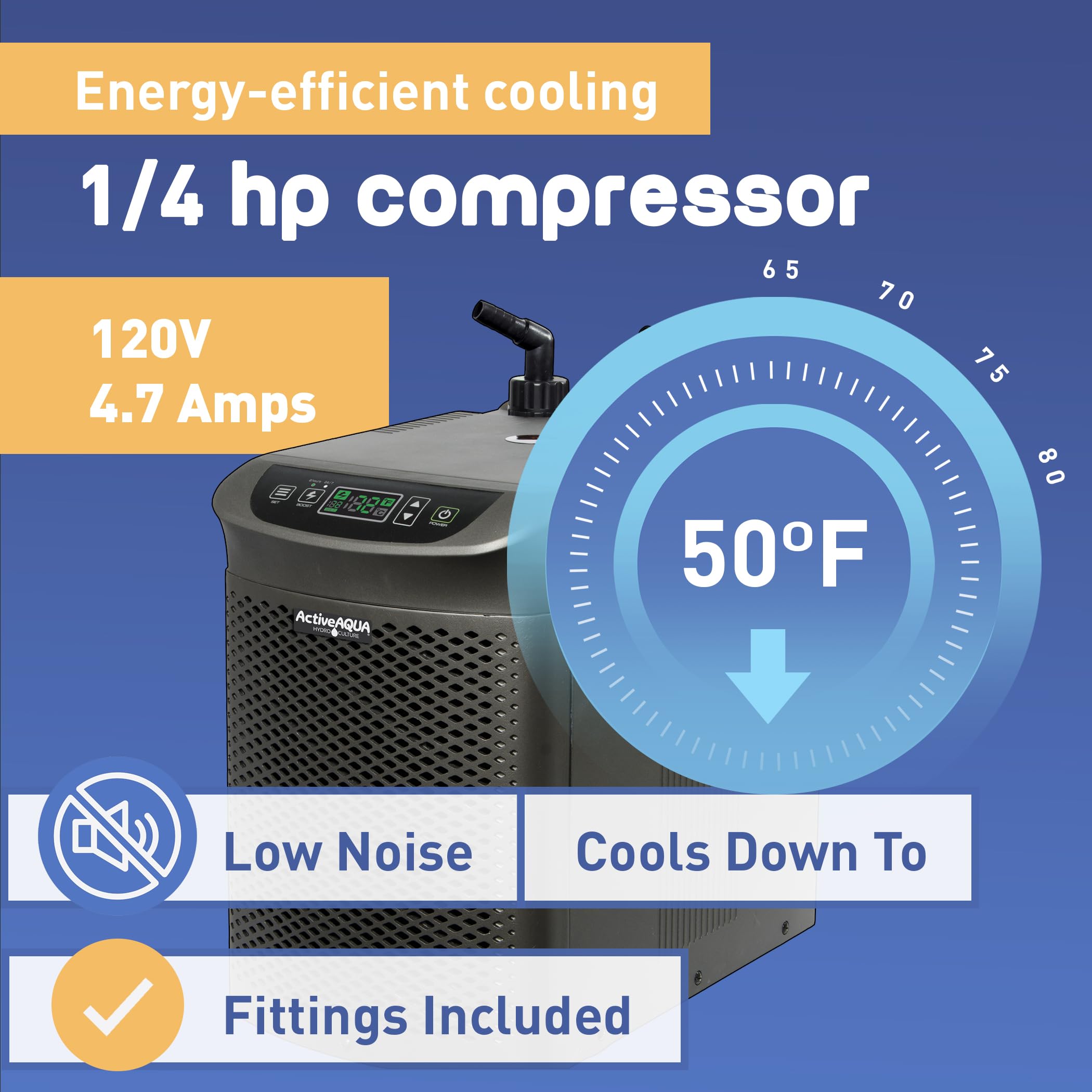 Active Aqua Aach25Hp Hydroponic Water Chiller Cooling System, 1/4 Hp, Rated Btu Per Hour: 3,010, User-Friendly,Black