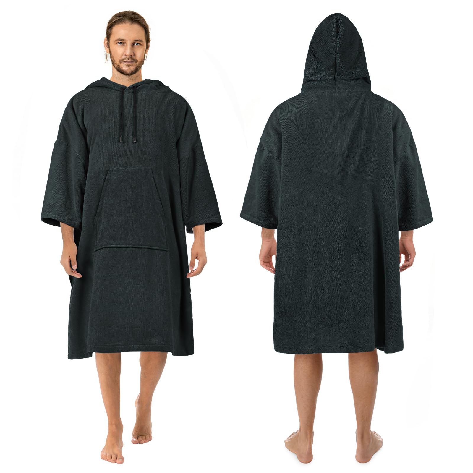 Zingtto Surf Poncho Changing Robe, 3/4 Sleeve Extra Large Thick Hoodie Towel Poncho For Men Women Beach Swimming, 43'' X 35'', B