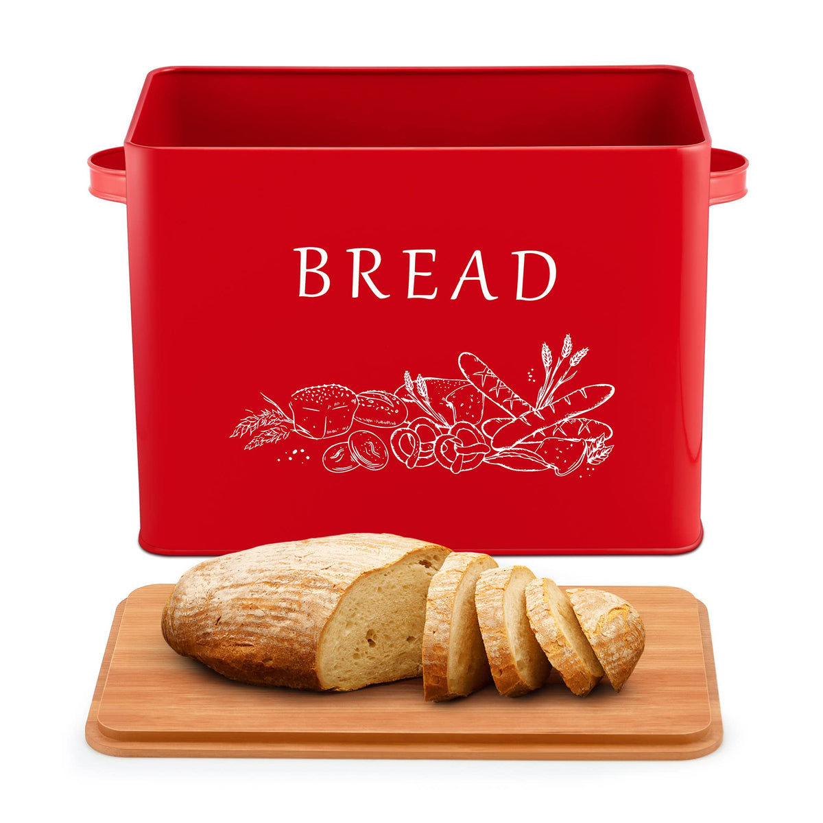 Lianyu Red Bread Box With Bamboo Lid For Kitchen Countertop, Large Far ...