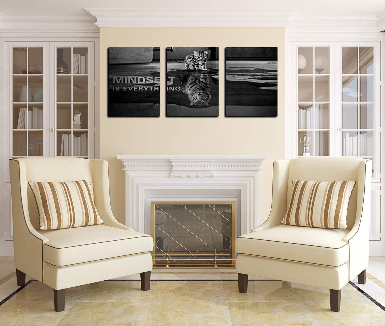 3 Panels Mindset Is Everything Motivational Canvas Wall Art Inspirational Entrepreneur Quotes Poster Print Artwork Painting Pict