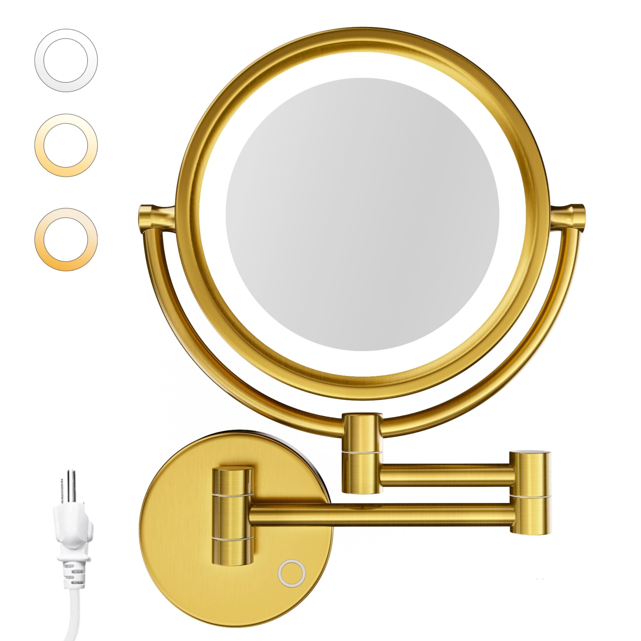 Gurun 8.5 Inch Magnifying Makeup Mirror With 3 Tones Dimmable Led Lights Double Sided Touch Control Wall Mounted Vanity Mirror F