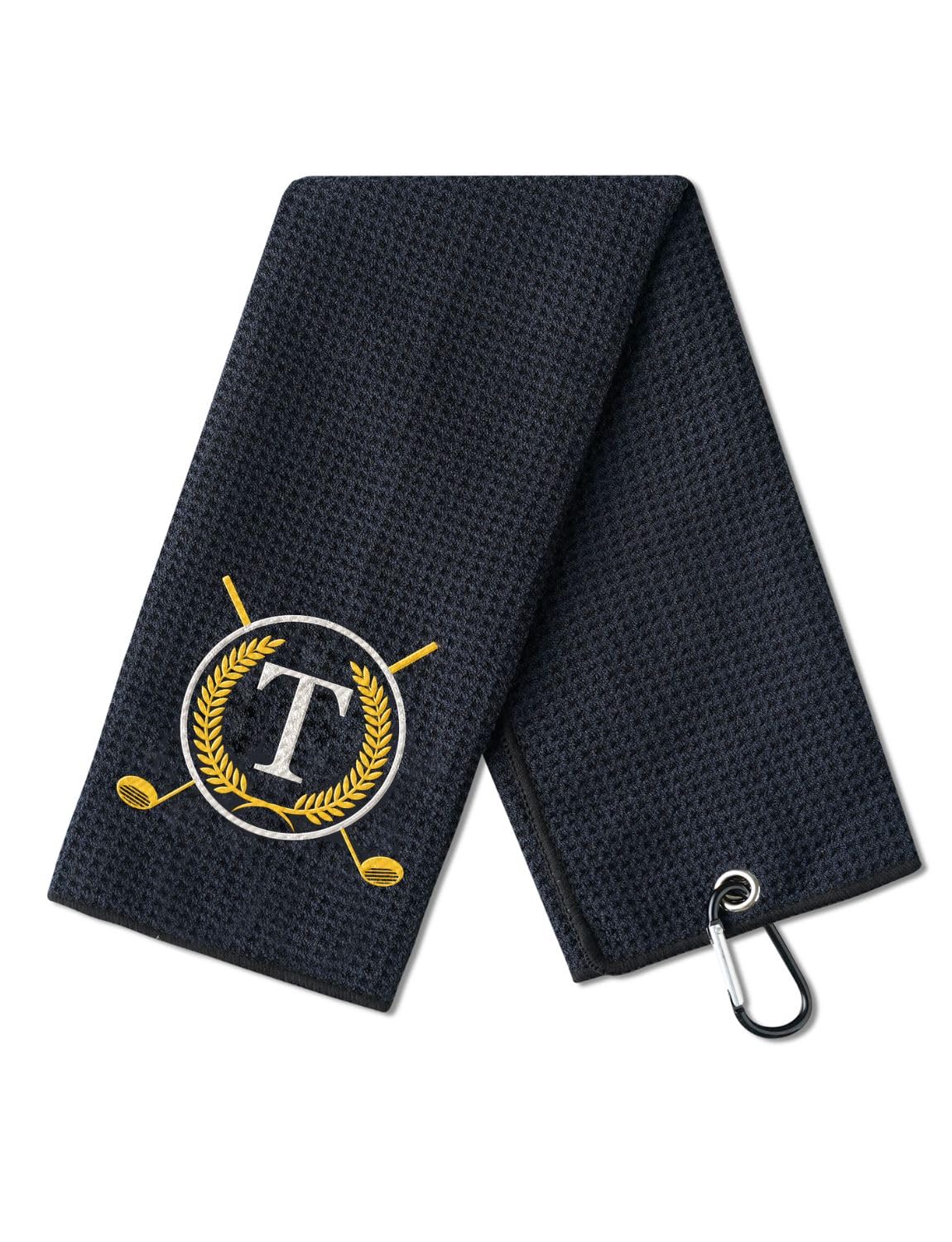 CybGene Golf Towel Gifts - Microfiber Golf Towels for Men and Women on Birthday, Christmas, 16 x 24 , Black, Initial T