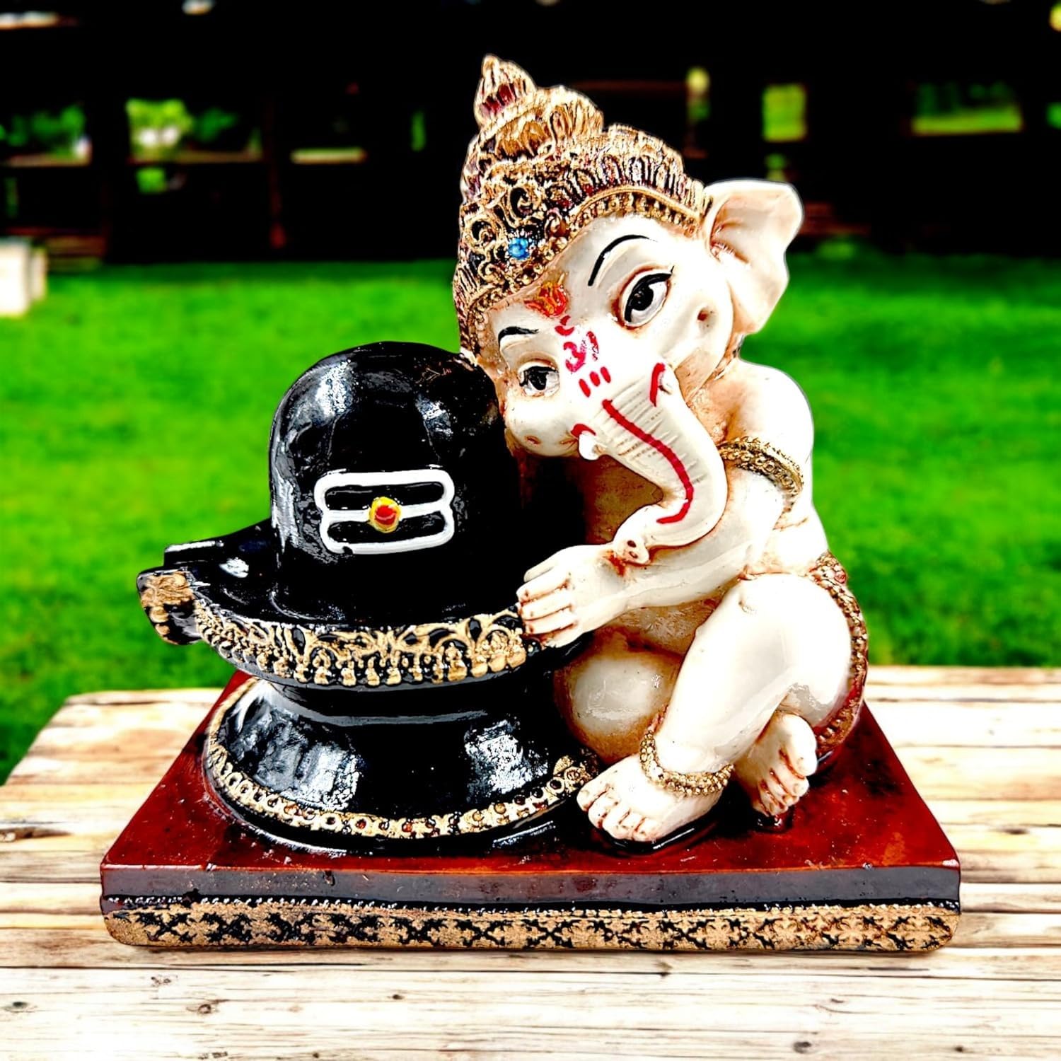 Ani Divine Cute Ganesh Ji With Shivling Idol Showpiece For Car Dashboard, Home Temple