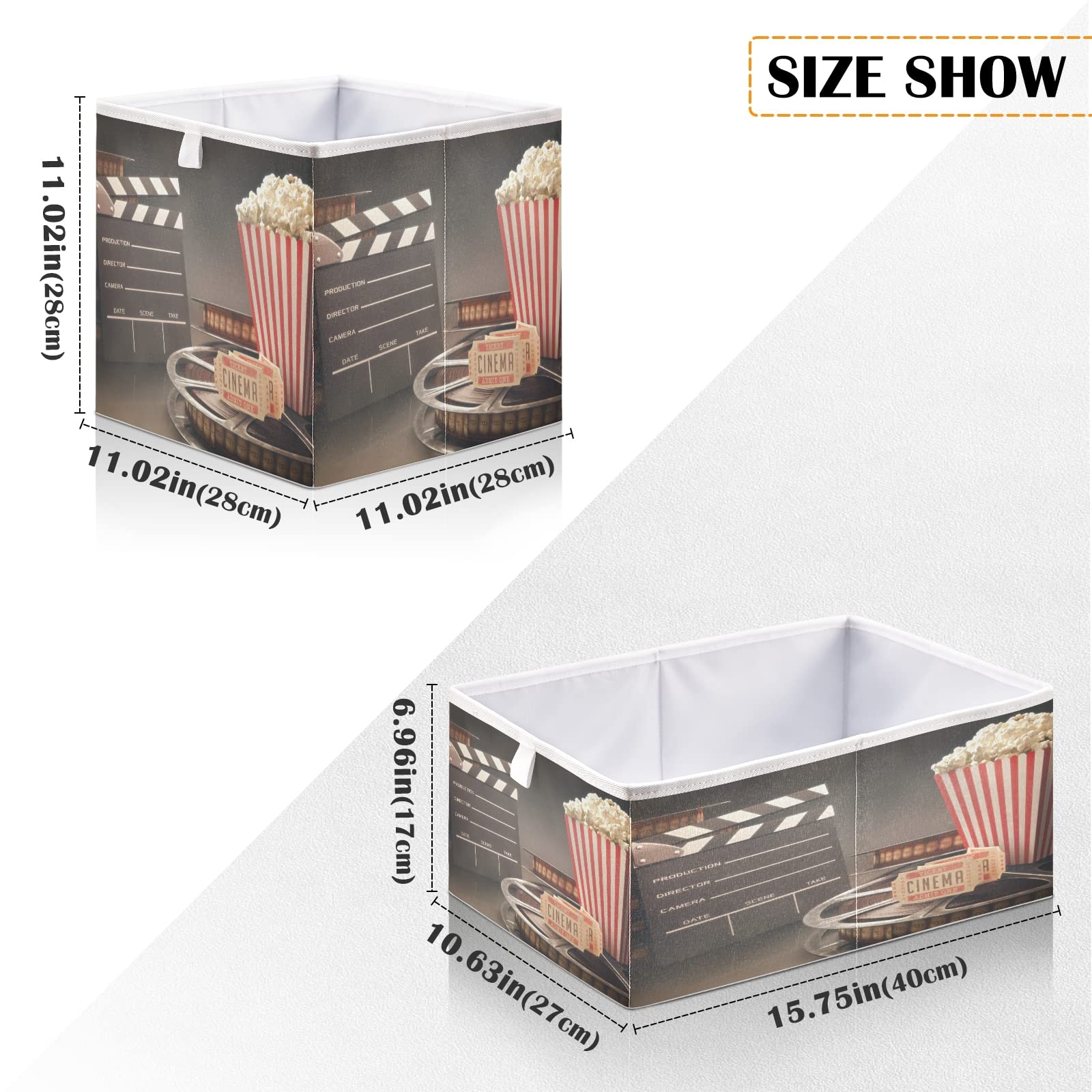 Blueangle Movie Theater Popcorn Rectangle Storage Bin, 15.8 X 10.6 X 7 In, Large Collapsible Organizer Storage Basket For Home D