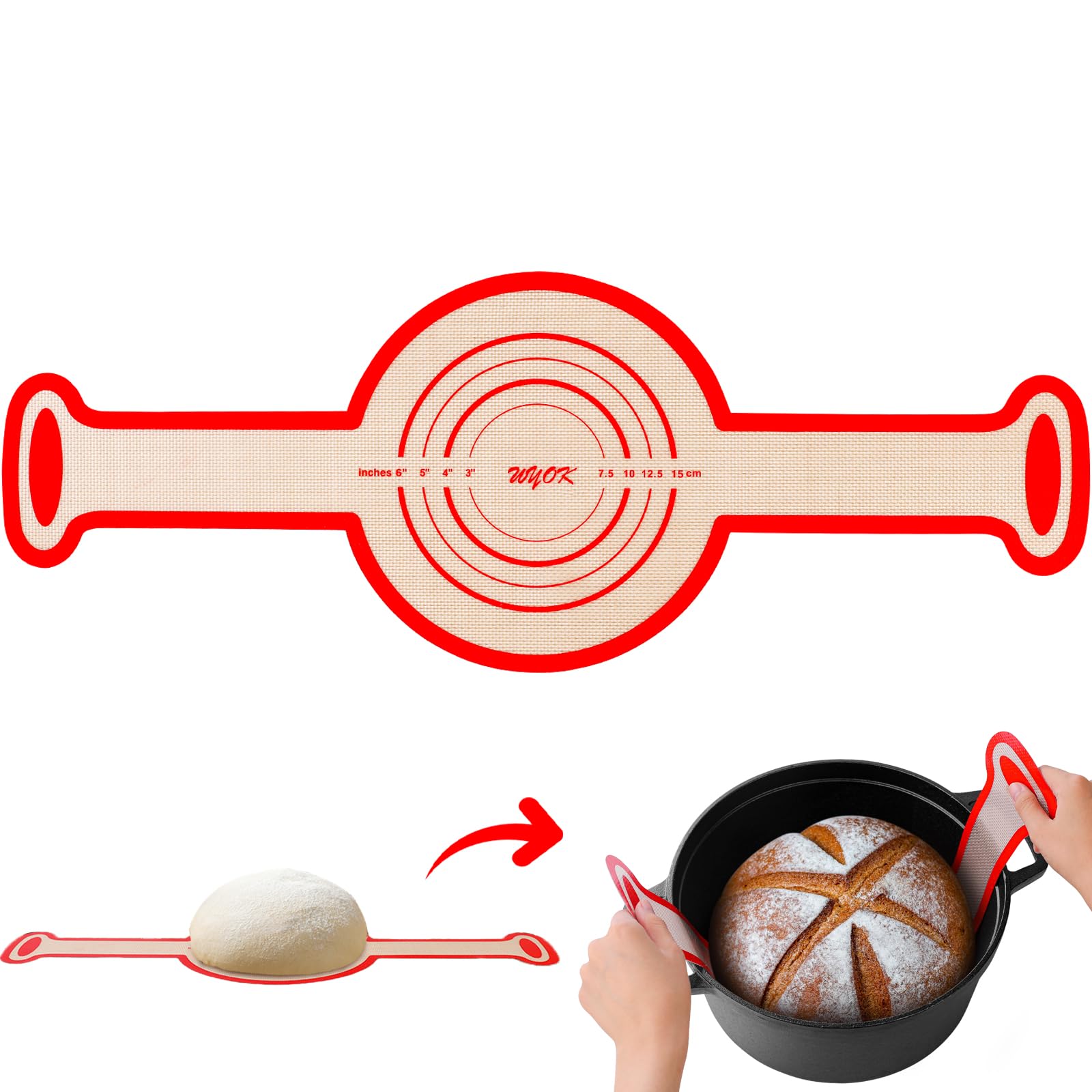 Upgraded Silicone Bread Sling Dutch Oven Liners Sourdough Baking Supplies Reusable Non-Stick Bread Mat Cast Iron Sheet Extra Lon