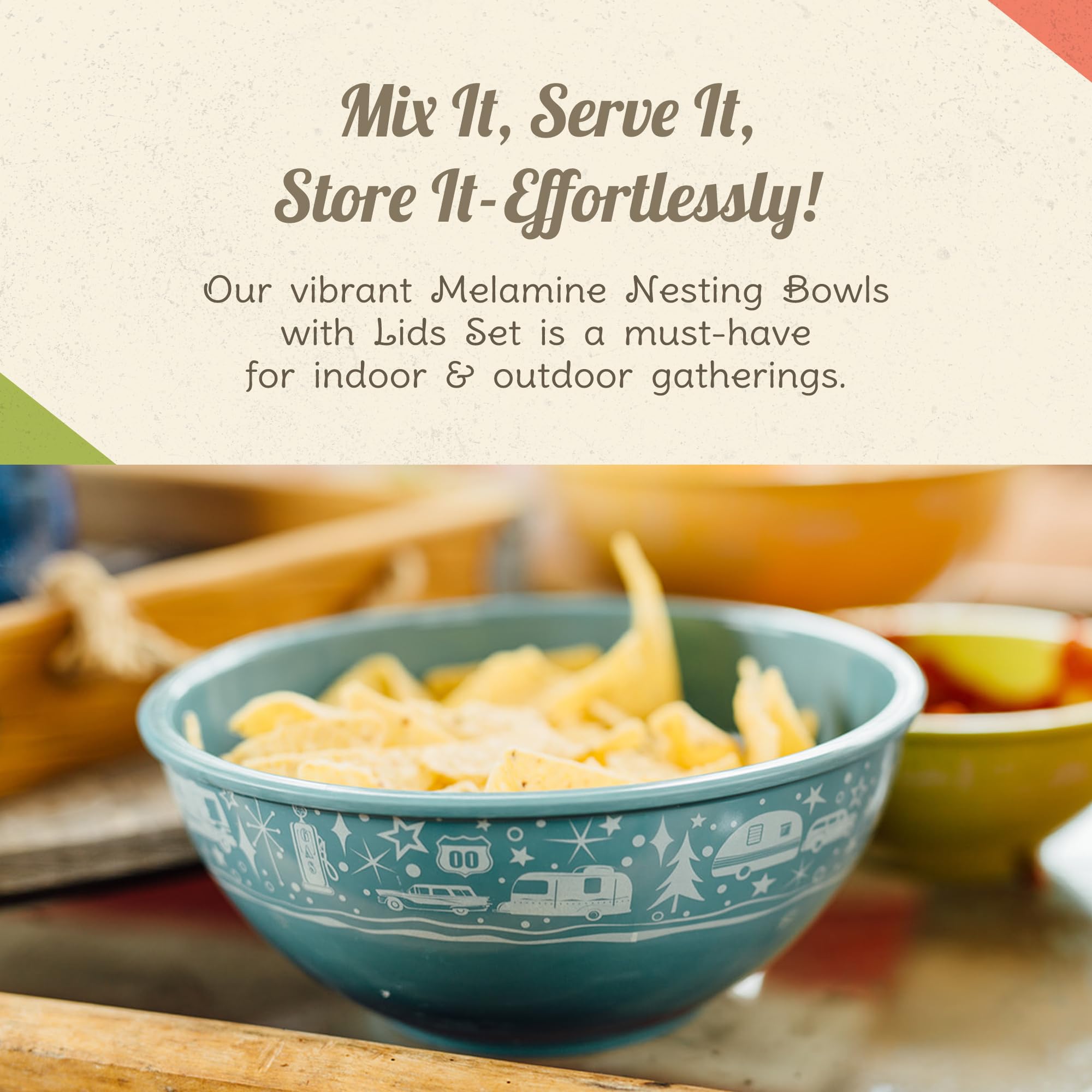 Camp Casual Melamine Bowls With Lids - 4 Bpa Free Nesting Bowls With Lids Set For Indoor & Outdoor Dining - Sturdy, Lightweight,