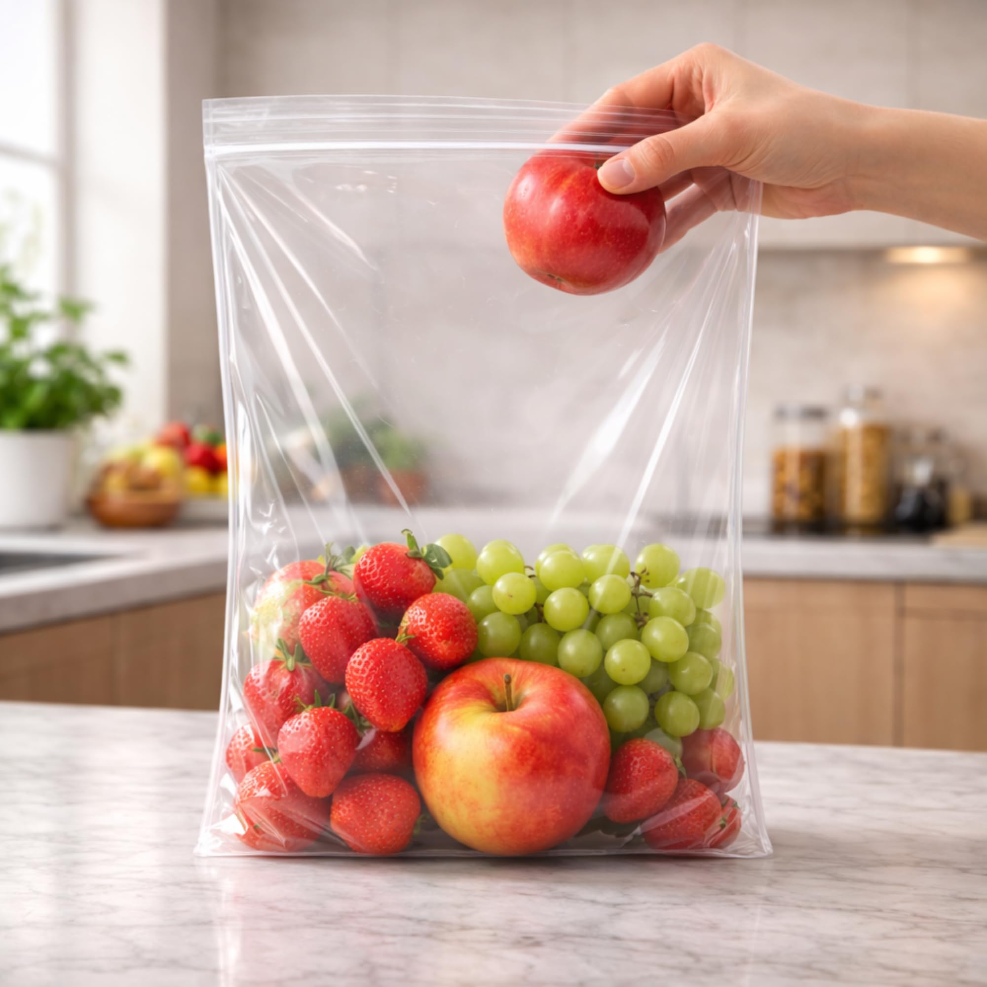 Zepo Mart Plain Bags 10 X 15  Pack Of 10 Large Reusable Transparent Storage Bags For Food Packaging Freezer Travel Kitchen Re