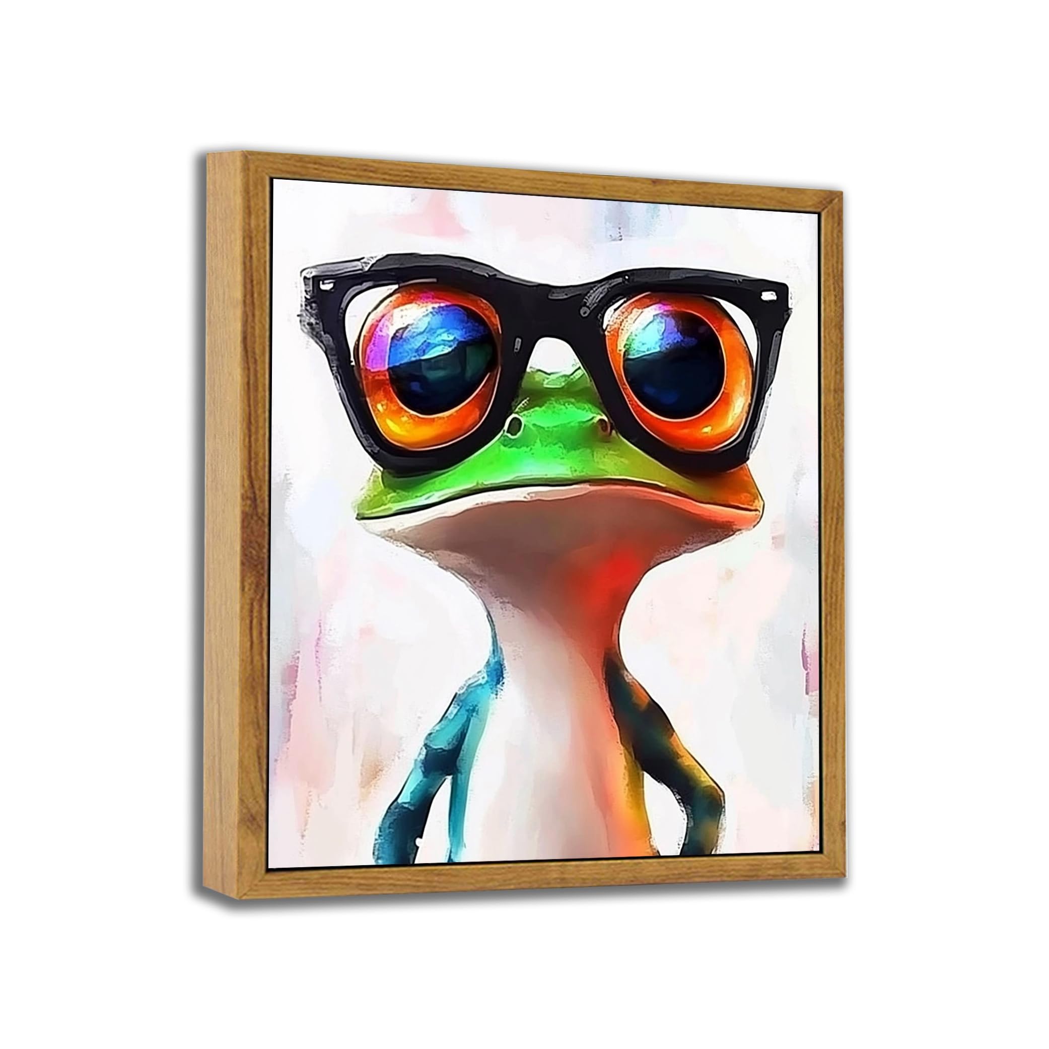ARTZIO Funny Frog Wall Art Framed Canvas - 8x10 Inch Abstract Green Animal Decor,Cute Ready to Hang Modern Living Room & Bedroom