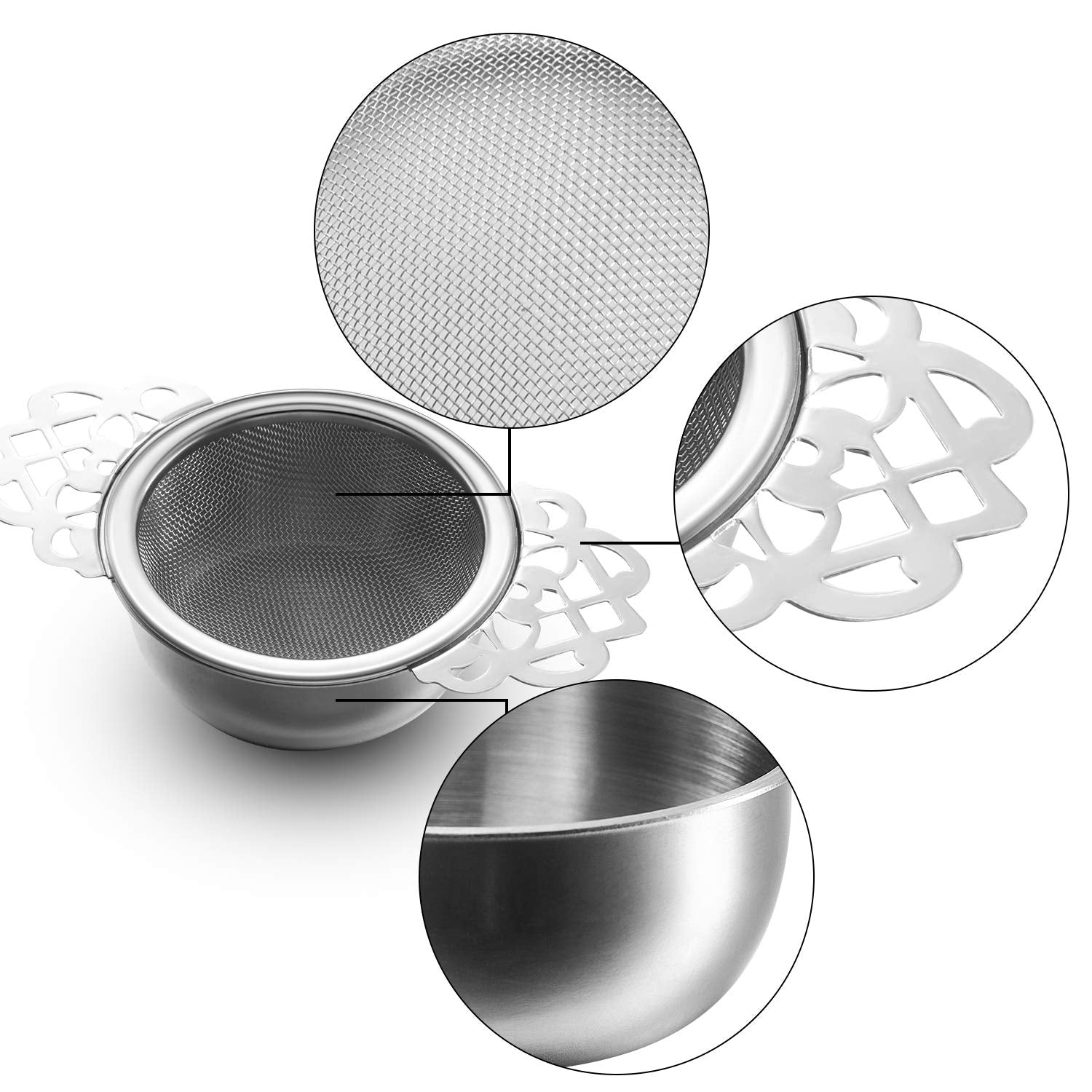 Empress Tea Strainers With Drip Bowls, Mesh Tea Infuser Stainless Steel Loose Leaf Tea Filter With Handles For Better Tea Experi