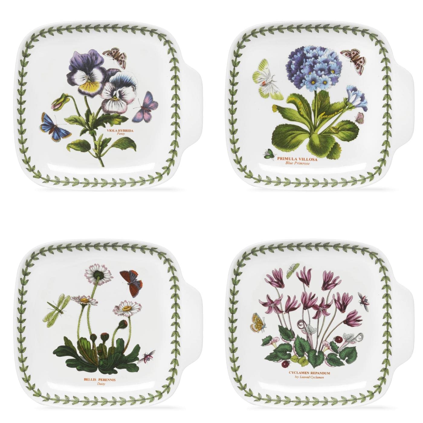 Portmeirion Botanic Garden 7.25'' Canape Plates - Set Of 4 | Assorted Floral Motifs | Porcelain | Dishwasher, Microwave, Freezer
