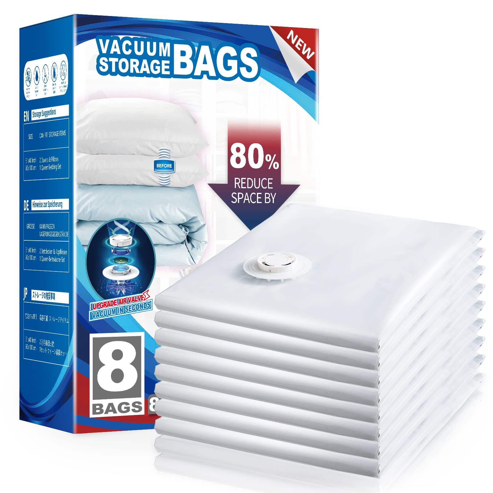 Taili 8 Pack Vacuum Storage Bags For Comforter And Blankets, Jumbo Vacuum Seal Bags For Bedding 40X31 Inch, Space Saver Bags For