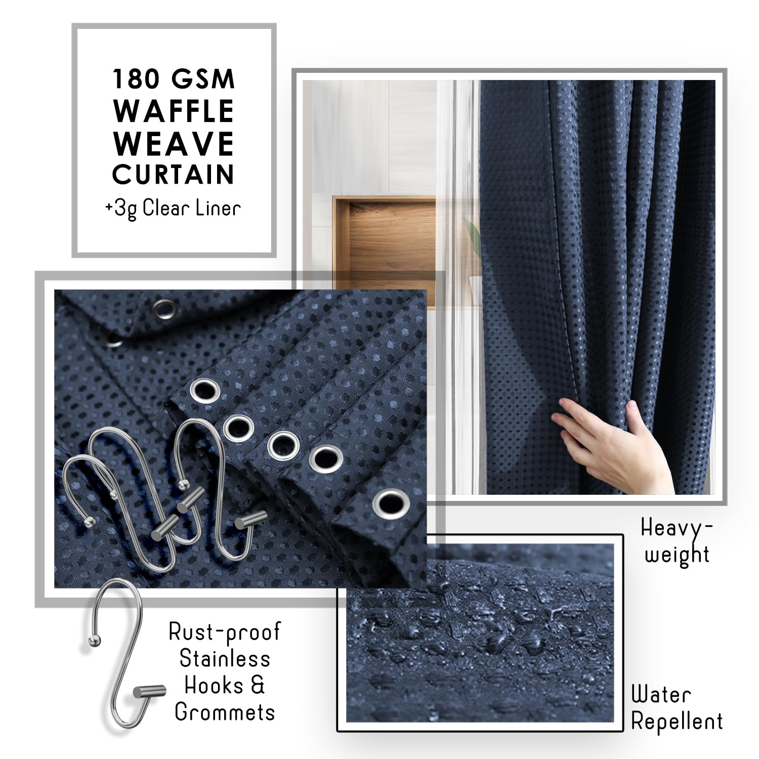 Clara Clark Bathroom Accessories Set - Navy Bathroom Set, Bathroom Sets With Shower Curtain And Rugs, 22Pc Shower Curtain Set Wi