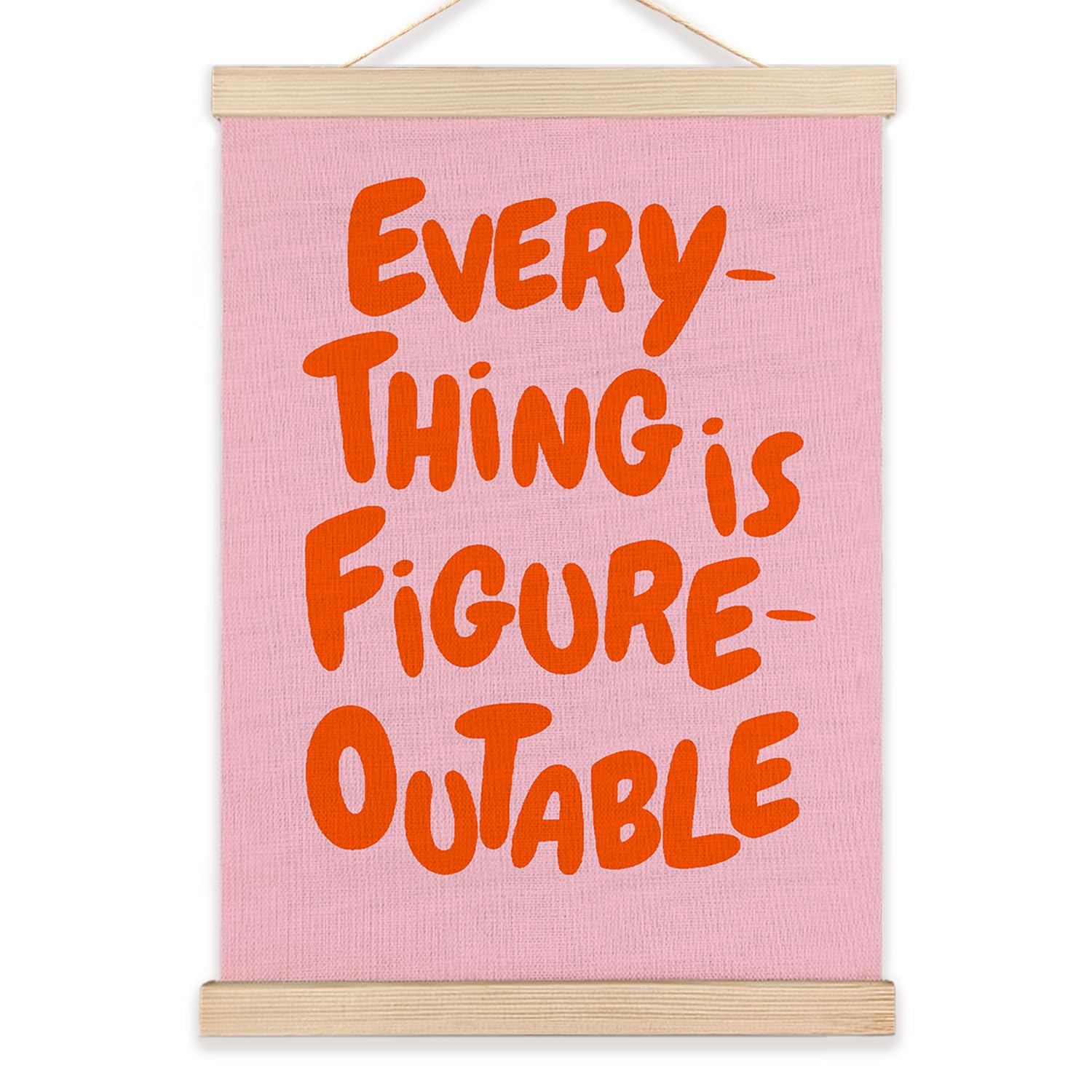 Lzyrf Preppy Pink And Orange Everything Is Figureoutable Inspirational Wall Art Poster Framed, Positive Affirmations Canvas Prin