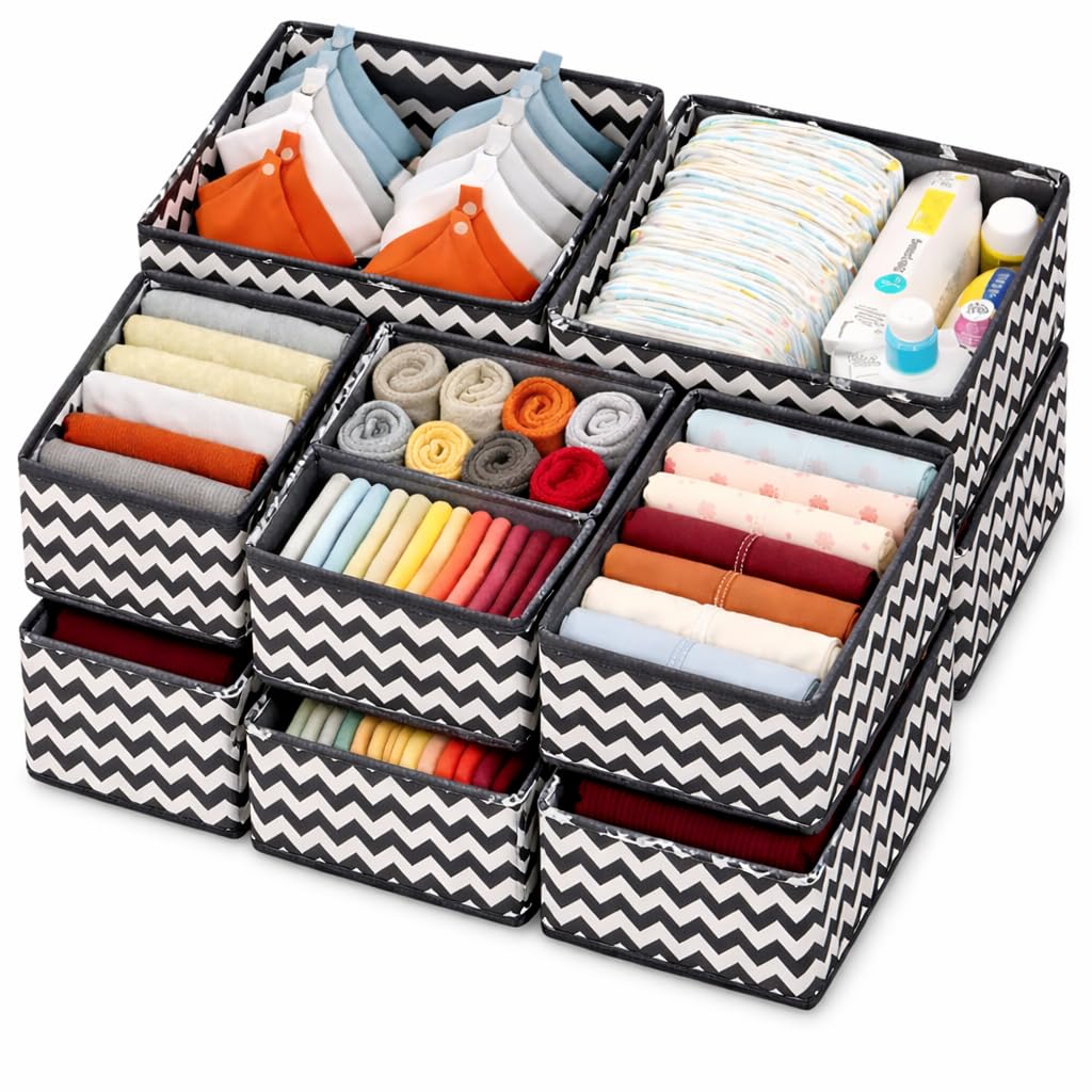 Pulgos 12Pcs Foldable Drawer Organizer | Closet Storage Bins | Cube Basket Box For Clothes, Wardrobe, Undergarments, Socks & Acc