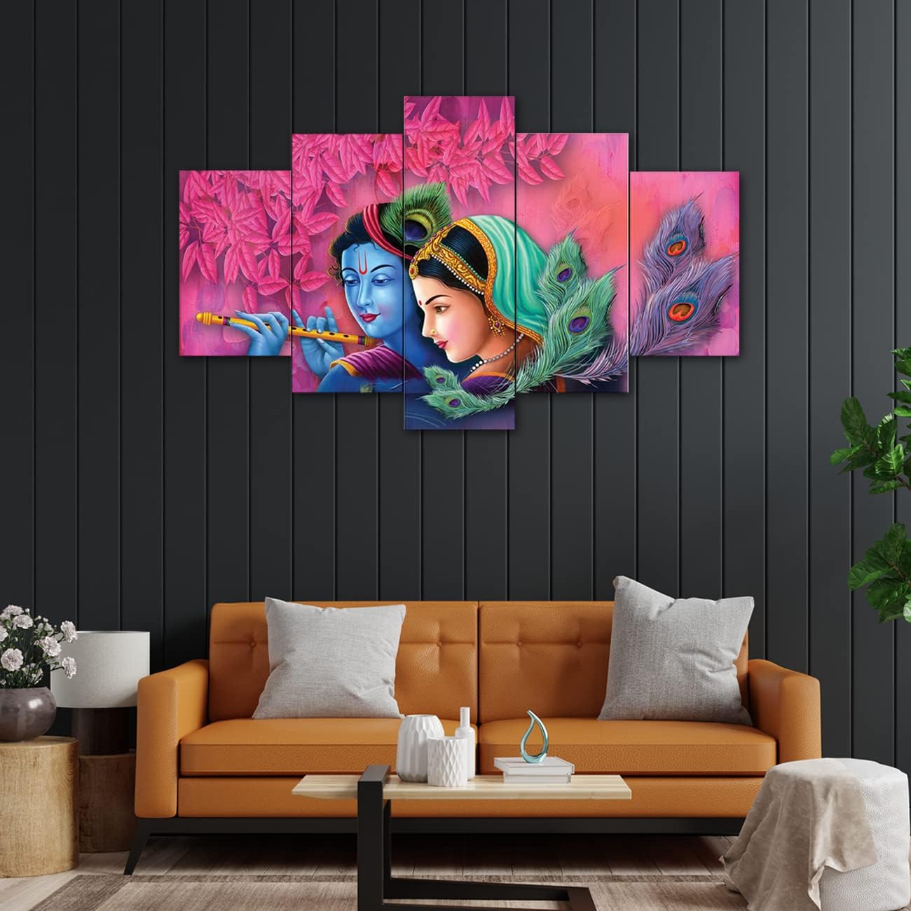 Perpetual Radha Krishna Painting For Living Room | Set Of 5 Wall Paintings For Wall/Home Decoration Living Room Bedroom Office H