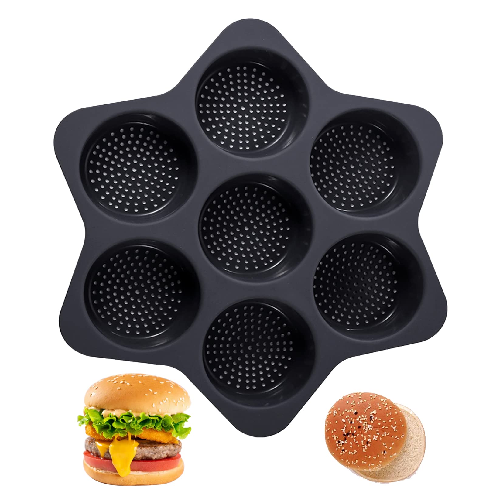 Atrccs Silicone Hamburger Bun Mold 7 Cavity Loaf Pan Non Stick Baking Pannon-Stick Pan Easy To Release Household Silicone Food B